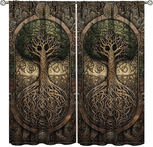 Cortinas vikingas para dormitorio, sala de estar, diseño de mitología nórdica, decoración de ventana, 21 pulgadas de ancho x 45 pulgadas de largo x