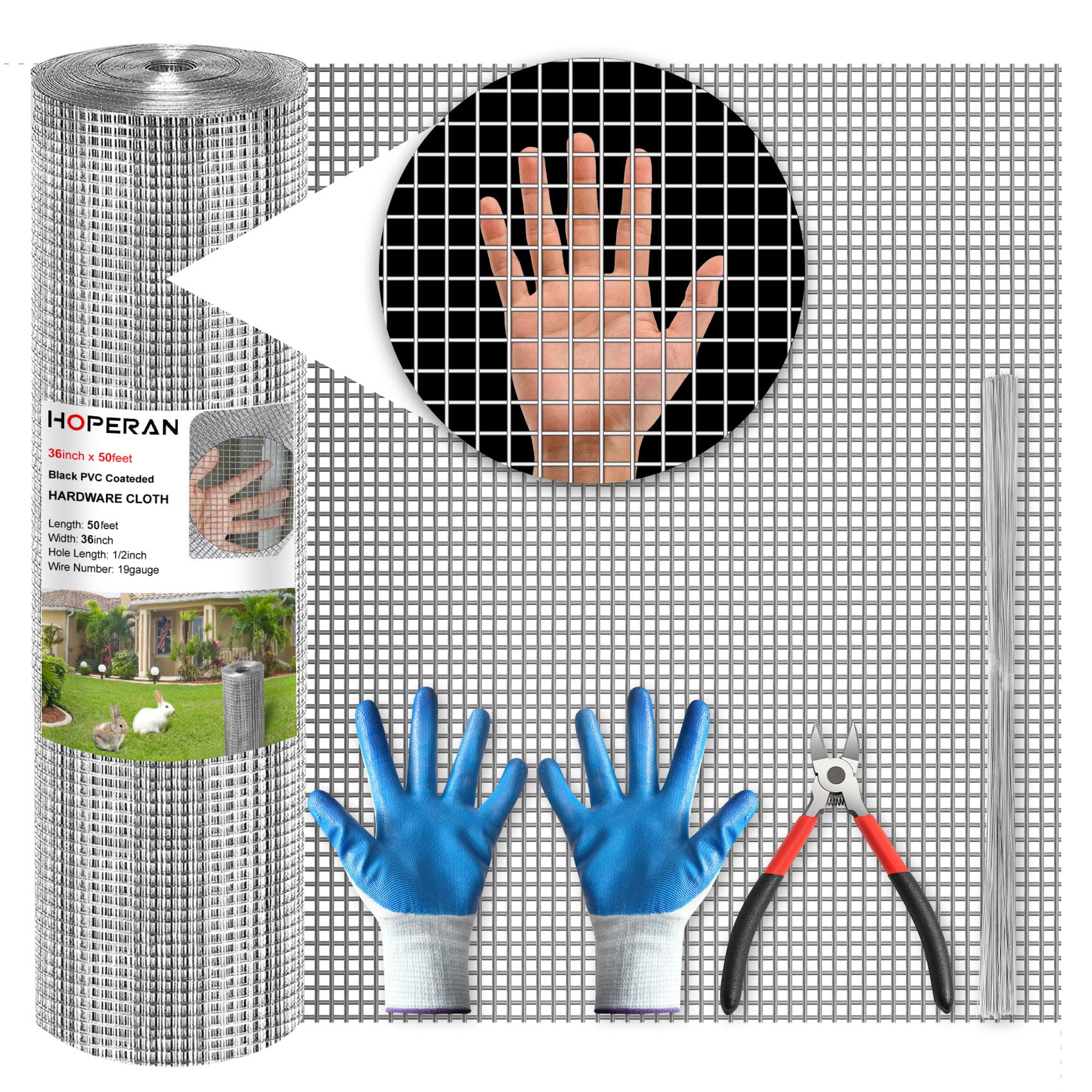HOPERAN Hardware Cloth 1/2 Inch 36 x 50 ft, 19 Gauge Chicken Wire Fencing