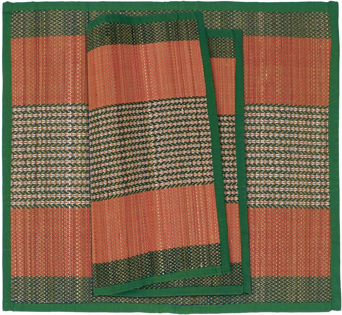 HOKIPO Natural River Grass Square Handcragted Pooja Floor Mats/Meditation Prayer, Sitting, Aasan Mat Chatai, 18x18 Inches, Set of 2, Green