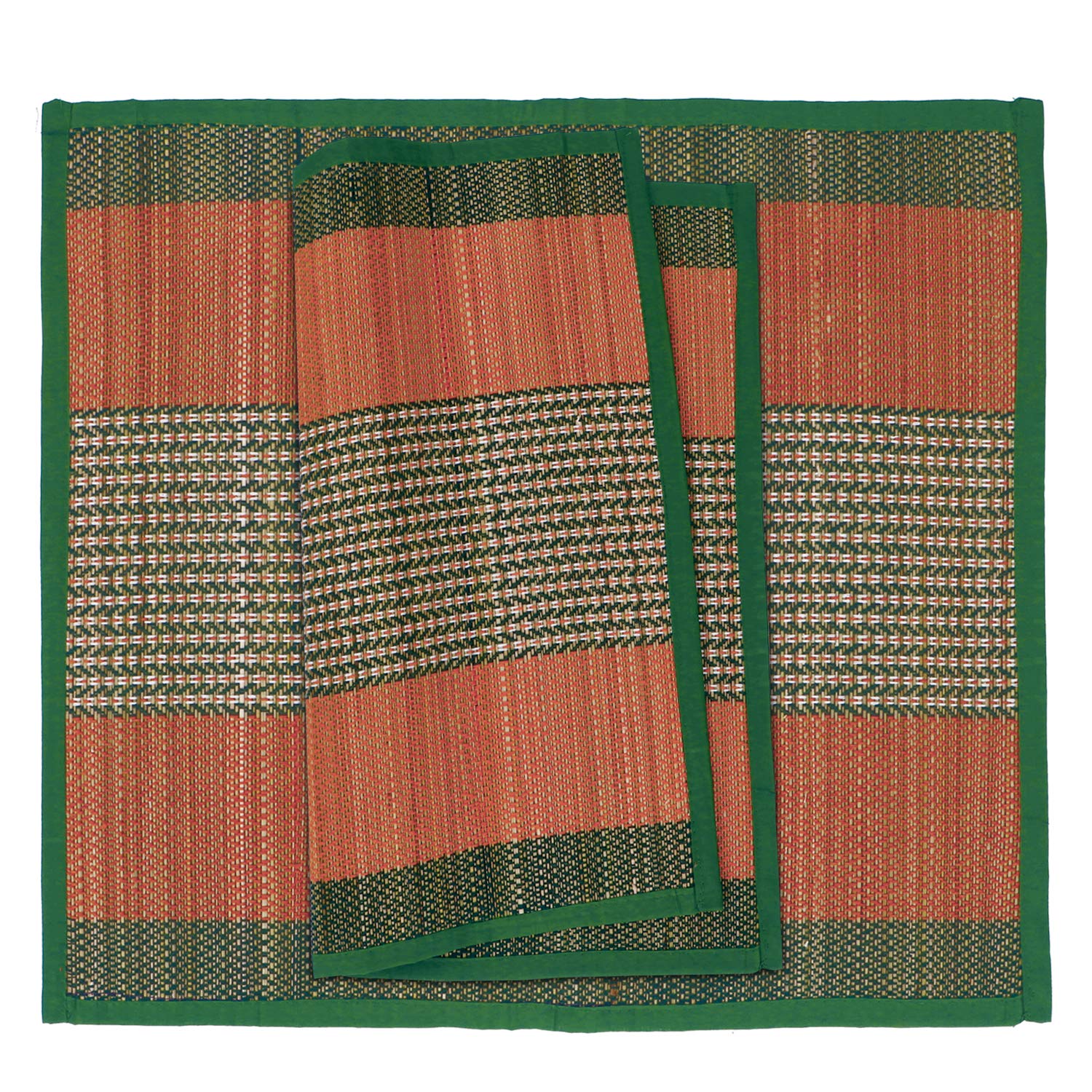 HOKIPO Natural River Grass Square Handcragted Pooja Floor Mats/Meditation Prayer, Sitting, Aasan Mat Chatai, 18x18 Inches, Set of 2, Green