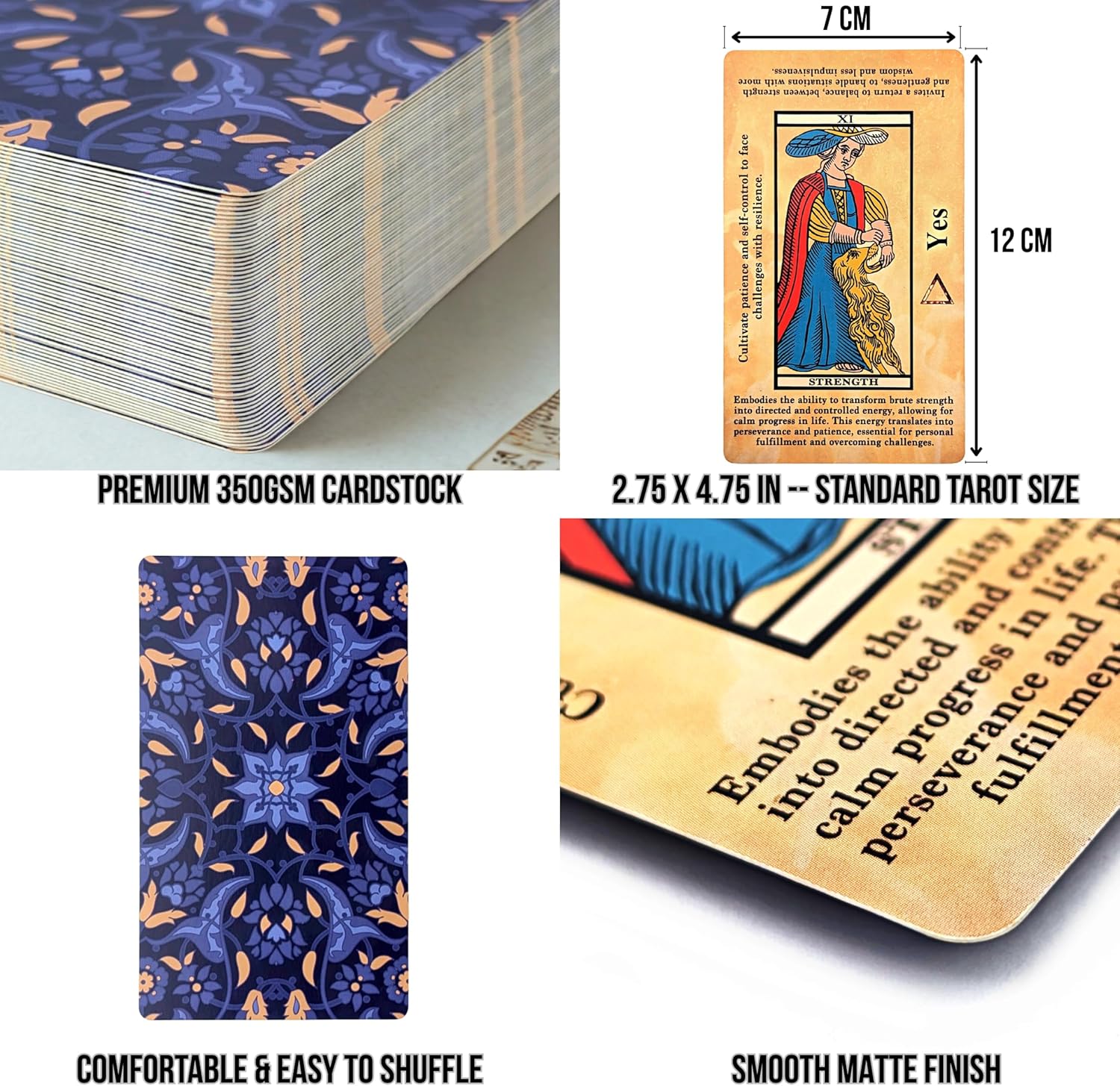 Witchy Cauldron Marseille Tarot Deck for Beginners with Meanings on Them - 78 Card Tarot de Marseille Learning Deck, Illustrated Cards with Easy-to-Read Interpretations, No Guidebook Needed