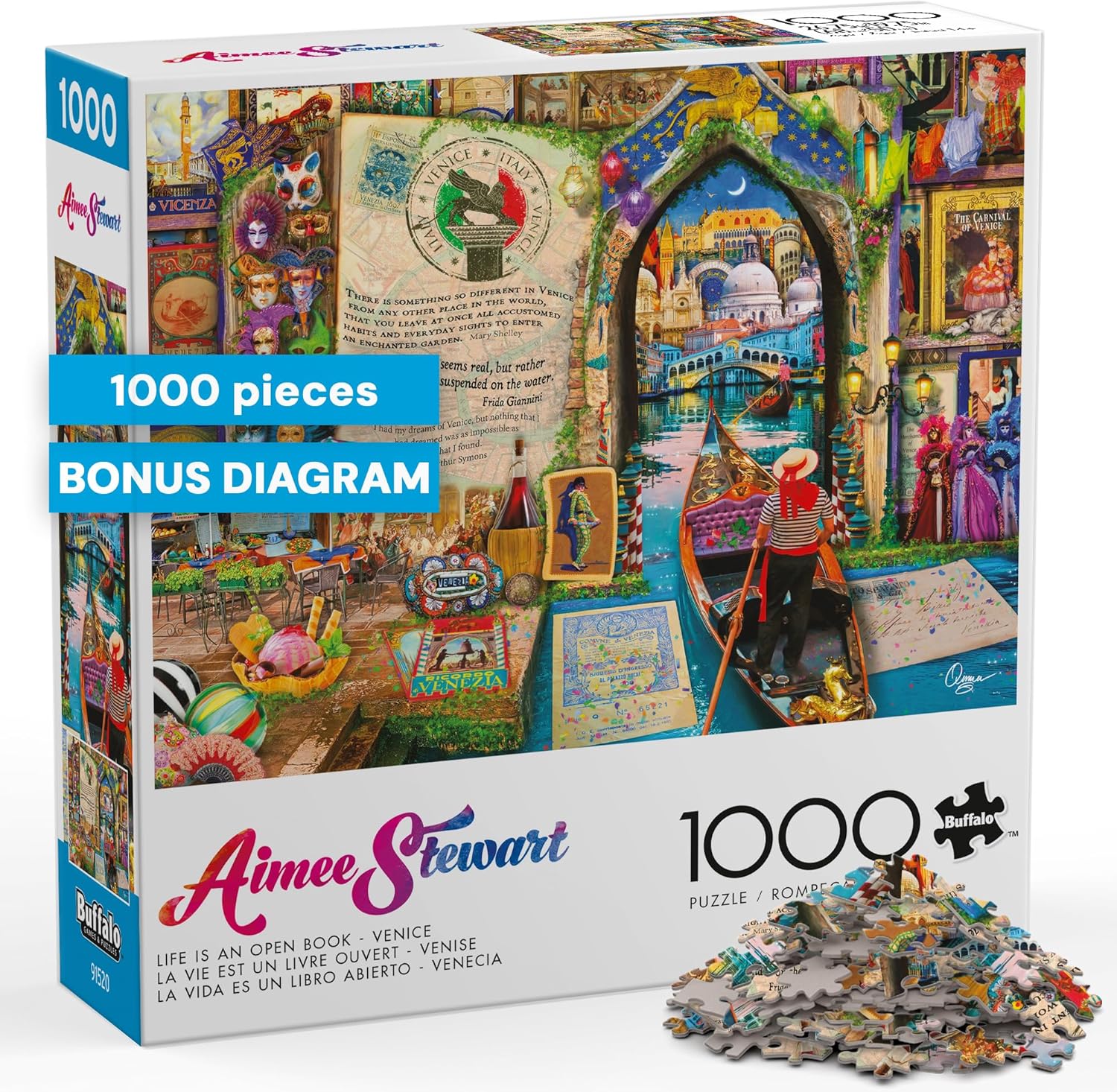 Buffalo Games - 1000 Piece Aimee Stewart Life is an Open Book- Venice Jigsaw Puzzle Challenging and Colorful Puzzle for Adults – Precision-Cut Pieces, Beautiful Artwork, and Hours of Relaxing Fun