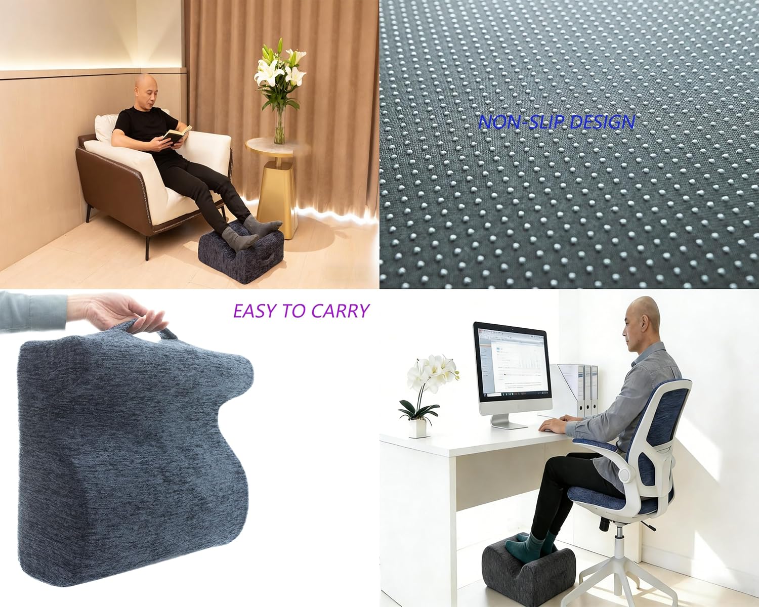 Ergonomic FootstoolTwo-Way Tilt Design with Heel & Arch SupportWide Non-Slip Foam Footrest with 3-Point Support, Removable Washable Cover for Office/Home, for Prolonged Sitting & Under-Desk Use