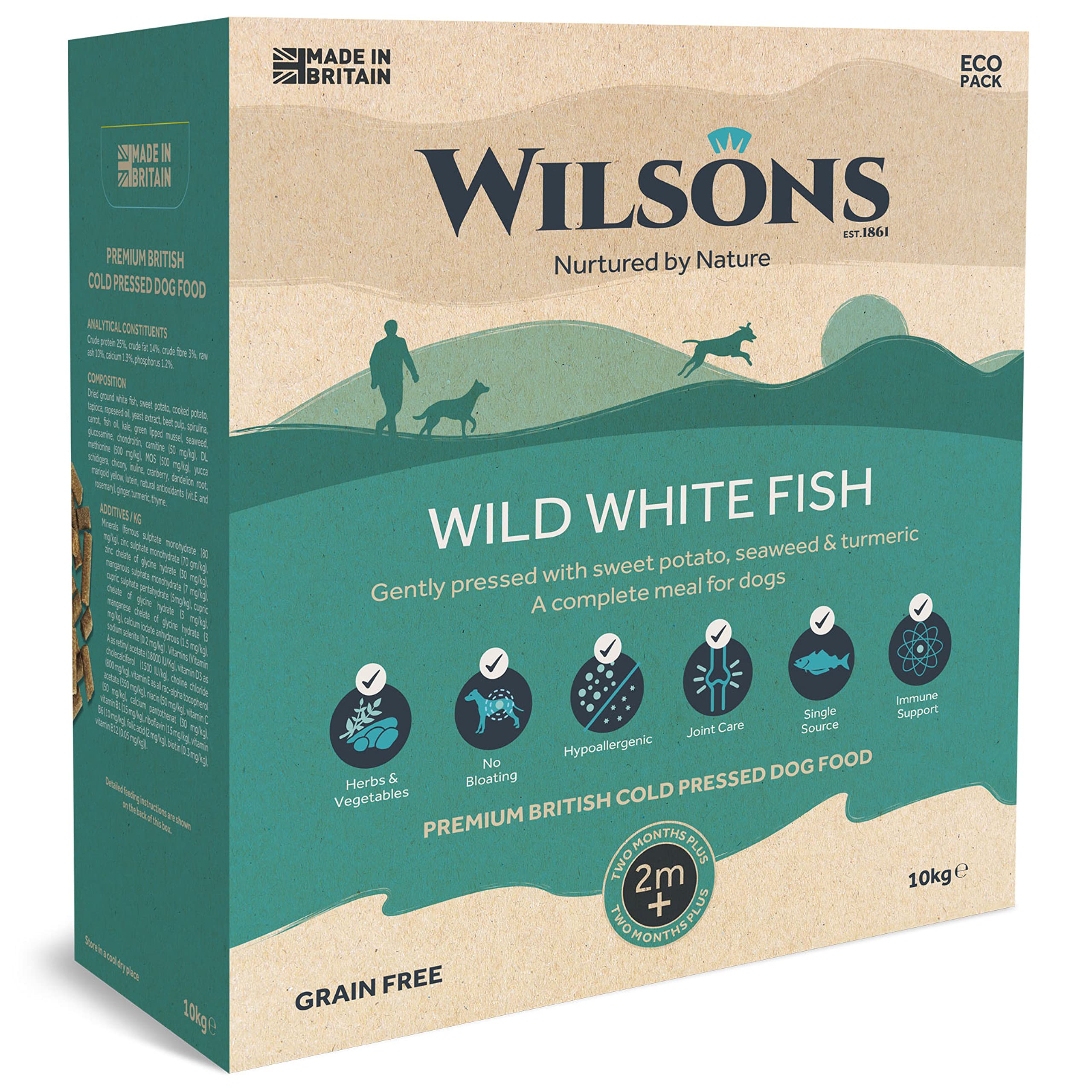 NEW! Wilsons Premium British Cold Pressed Dog Food I Wild White Fish 10kg Eco Pack I Quality ingredients for a healthier, happier dog