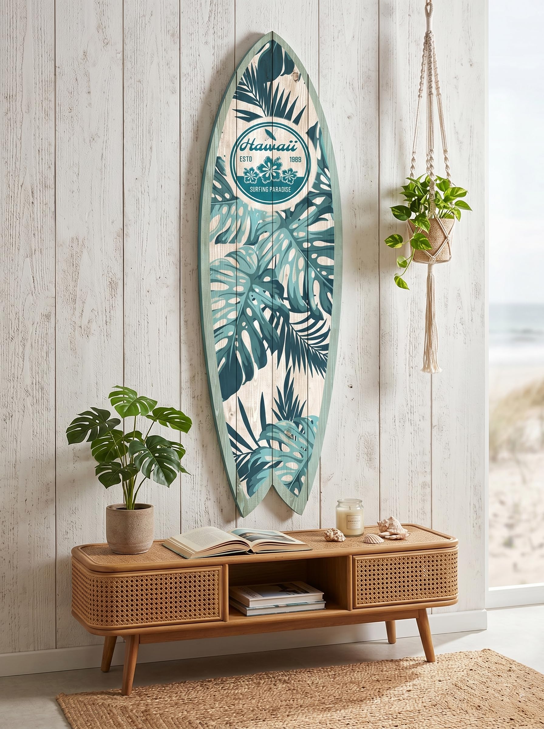 DECLINA, Decorazione da parete, tavola da surf, decorazione surf, stampa su alluminio, tavola da surf deco Surfing Paradise, 100 x 30 cm