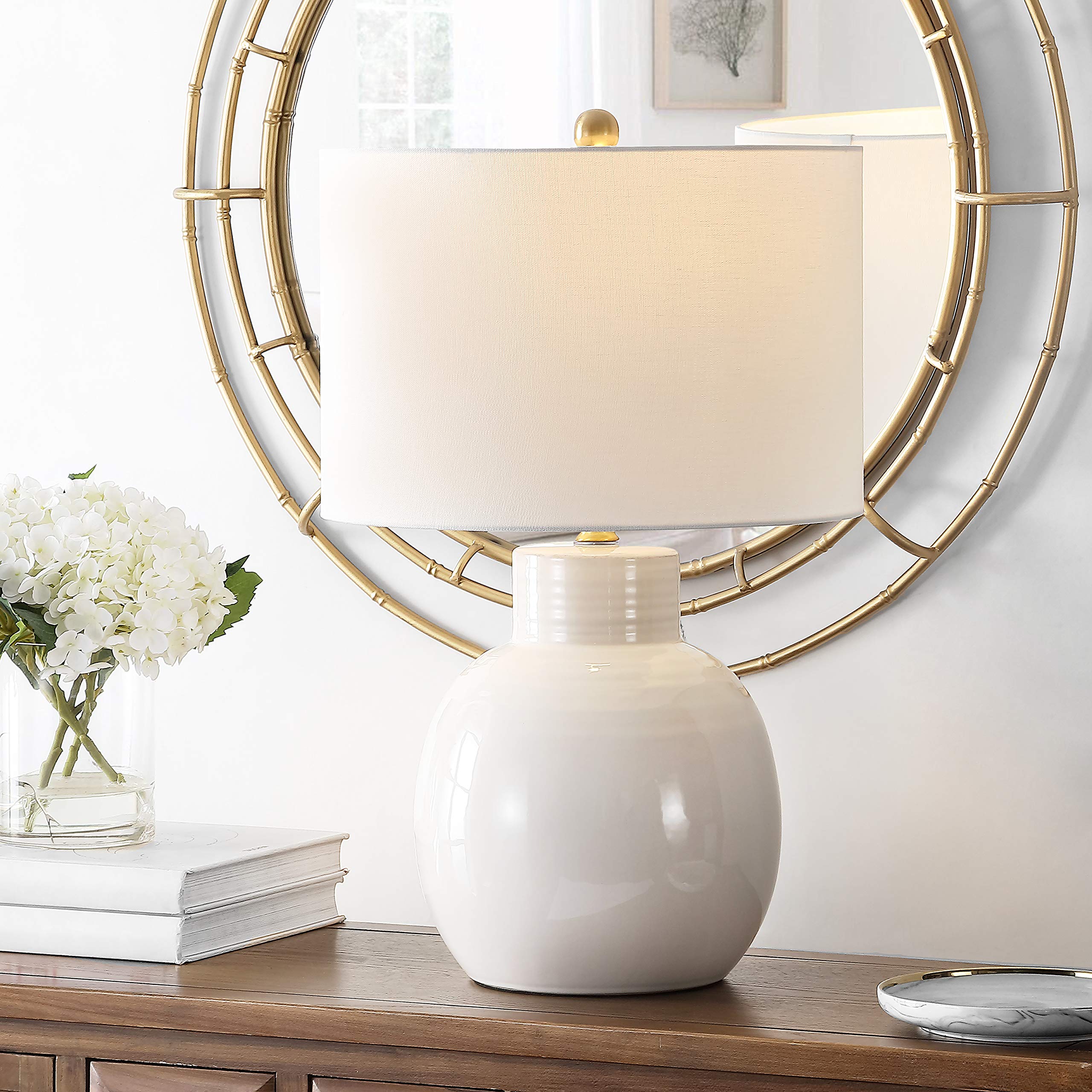 SAFAVIEH Lighting Collection Syra Modern Cream 24-inch Bedroom Living Room Home Office Desk Nightstand Table Lamp LED Bulb