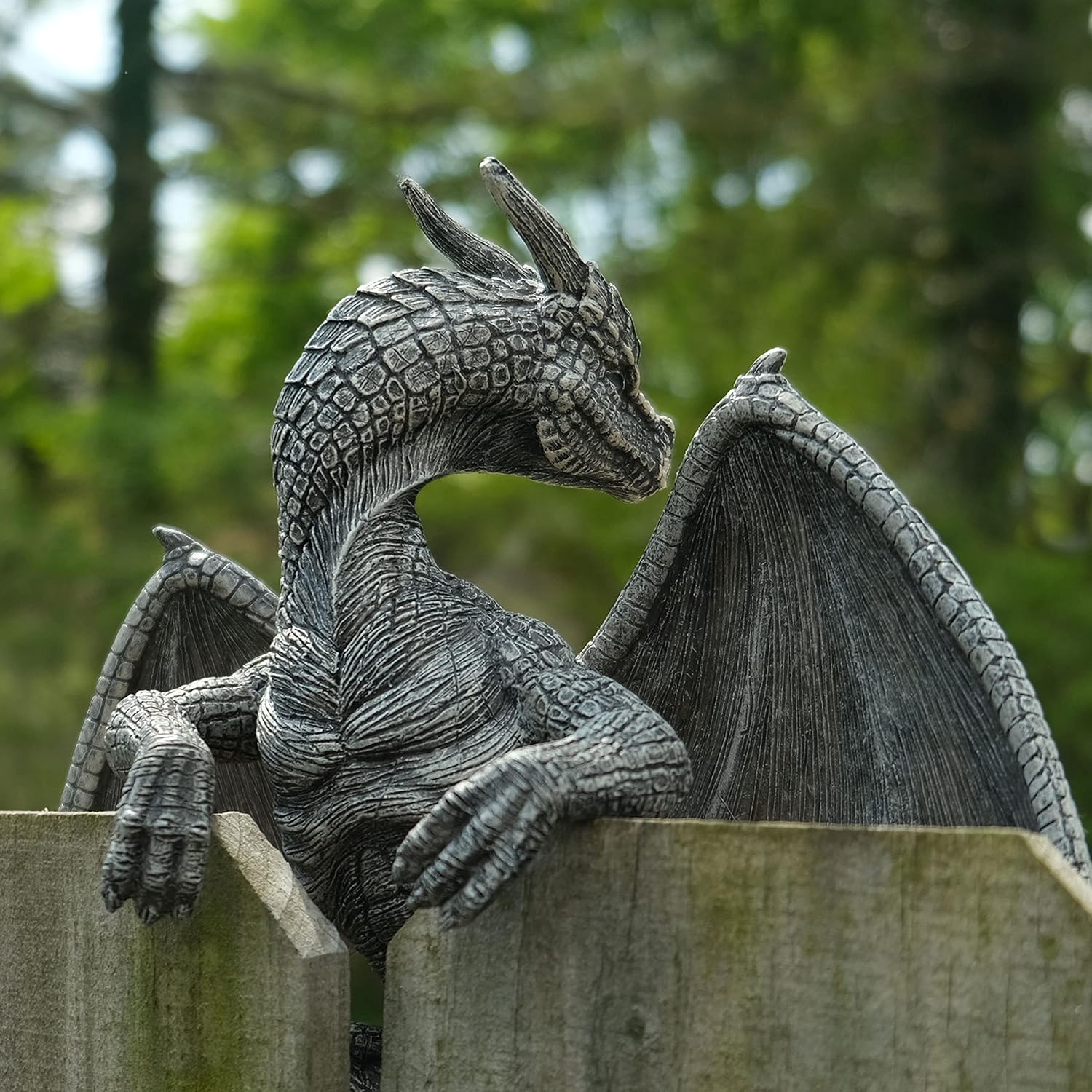Dragon Winged Gargoyle Fence Hanger Outdoor Wall Decor- Detailed Fence Topper Hanging Statue- Gothic Climbing Grotesque Dragon for Garden, Patio, Porch (14 Inch)