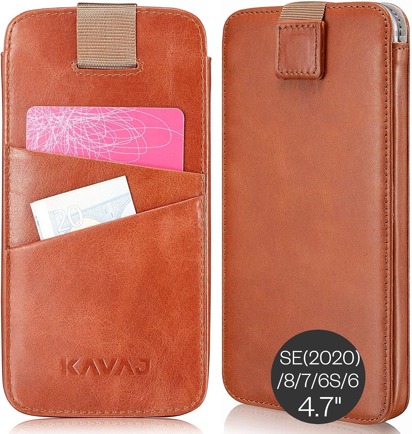 KAVAJ Case Compatible with Apple iPhone SE (2020), 8, 7, 6S, 6 4.7" Leather - Miami - Cognac Brown Wallet Cover Phone Case with Card Holder
