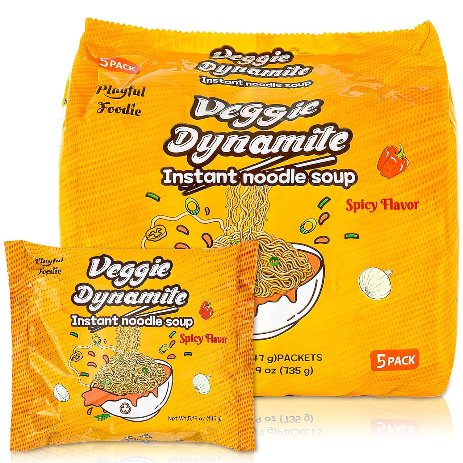 Delicious & Healthy Korean Veggie Instant Ramen Noodles | 100% Vegan & Nutrient Packed Veggie Dynamite with Low Sugar & 0% Cholesterol| Perfect Choice for Vegan Food Enthusiasts (5 pack)