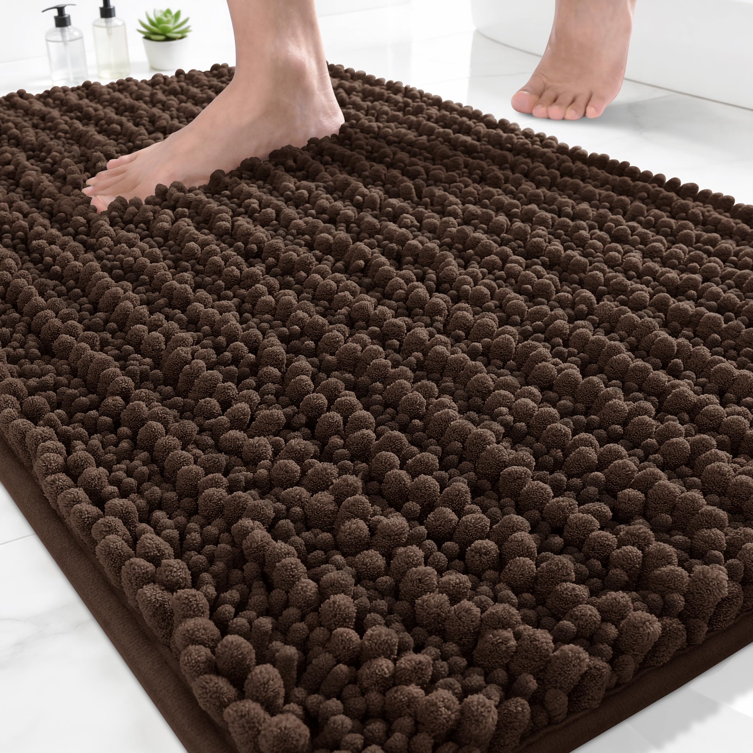Chenille Bath Mat - Soft & Absorbent Brown -1