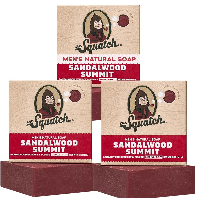 Sabonete em barra masculino Dr. Squatch Sandalwood Summit, processo a frio, Pacote com 3