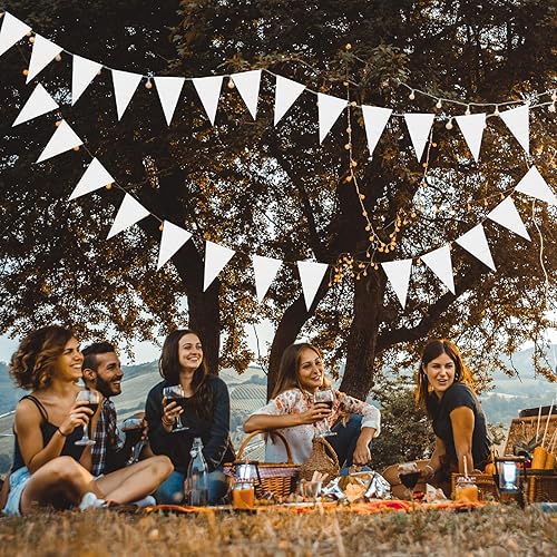 Miniatura 5 de Panelee Banderines en blanco de 300 pies para colgar de 180 piezas, guirnalda de banderines triangulares para gran apertura, carnaval, fiesta de
