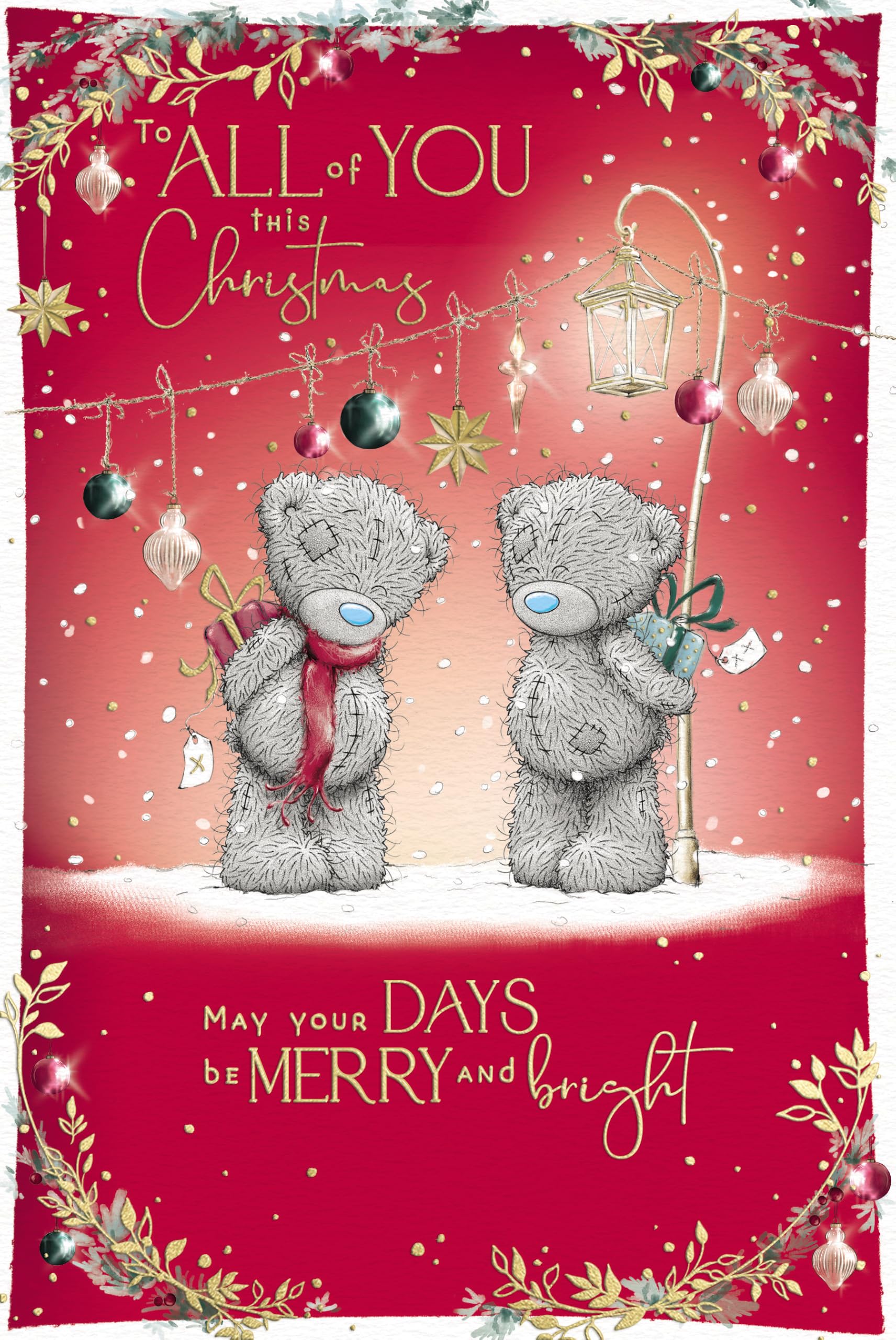 Me To You Tatty Teddy Christmas Card To All Of You, With Two Tatty Teddy Bears Holding Gifts 15.2 x 22.8 cm - Official Collection