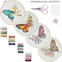 Vista 9 de Bonroy 4 juegos de kit de bordado para principiantes de manualidades artísticas de costura fácil incluye ropa de bordado con patrón, aro, manual