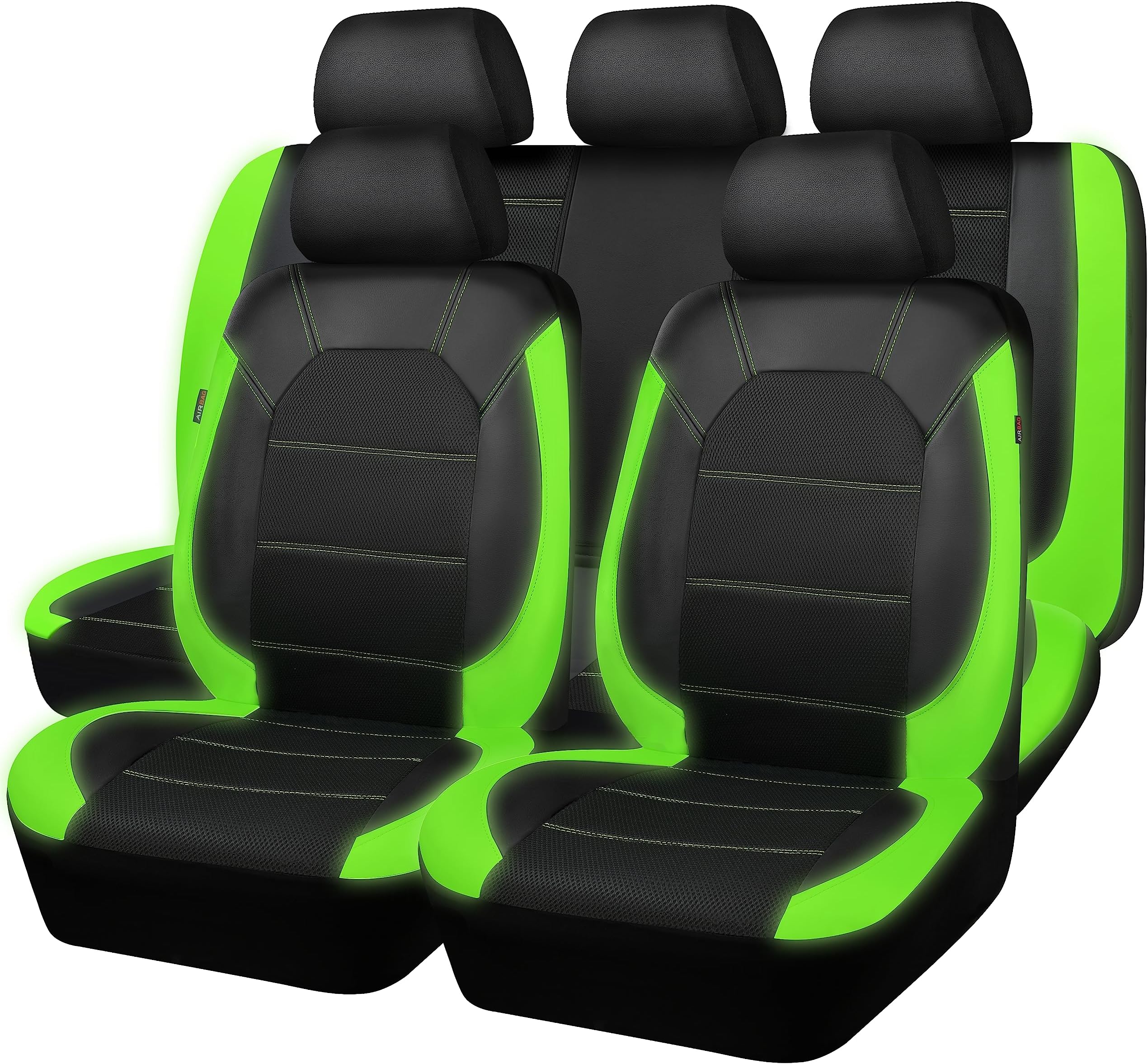 CAR PASS Leather seat Covers,Automotive Universal Sport car seat Cover Super 5mm Composite Sponge Inside,Airbag Compatible fits Most Cars, SUVs, Trucks, and Vans (Full Set,Black Green)