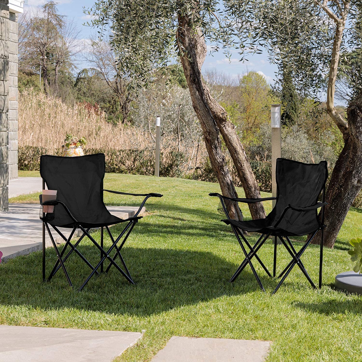 Baroni Home Chaise Pliante de Camping, Chaise d’Extérieur Légère et Robuste, Chaise de Plage, Pêche, Barbecue, Pique-Nique, avec Sac Portable, Noir, 1 Pièce, 50x50x80 cm