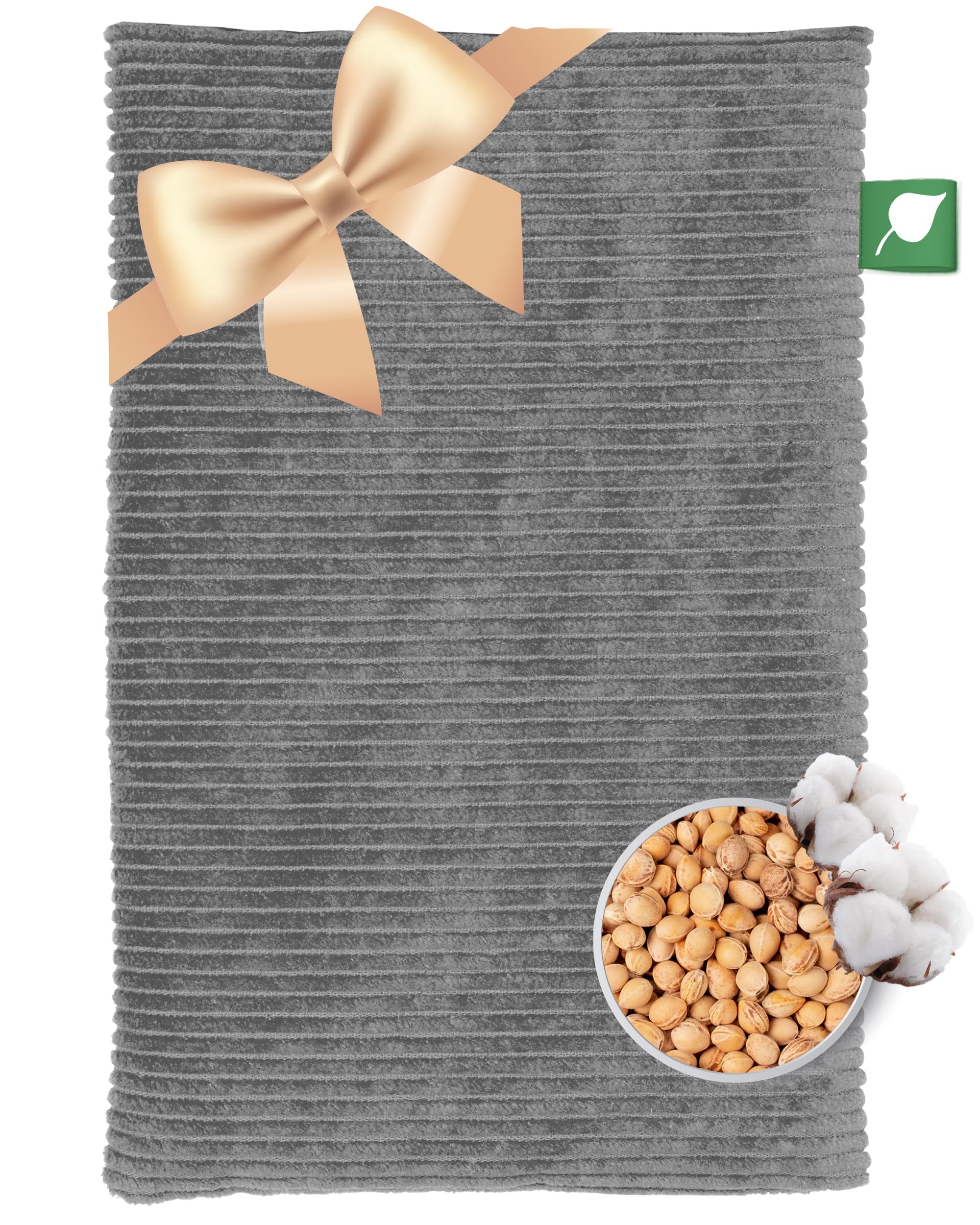 HERBALIND Robustes Kirschkernkissen Cord Premium30x20cm 600g (M) - Handmade in Germany - Wärmekissen für Mikrowelle - 100% Baumwolle für Erwachsene Kinder (Cordstoff, grau)