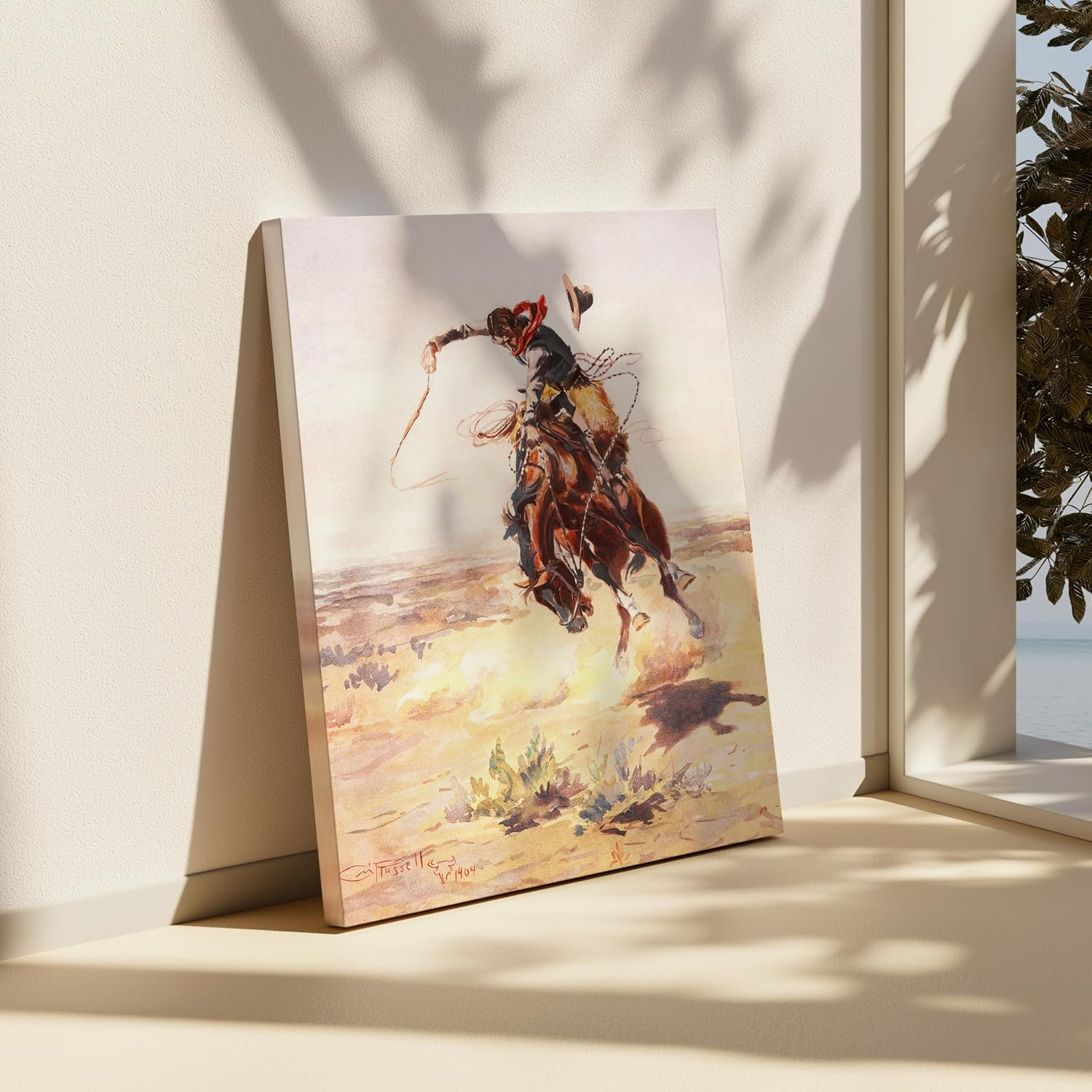 Poster Master Vintage A Bad Hoss Canvas - Retro Cowboy on a Bucking Horse Print - Wild West Art - Gift for Men & Women - Western Wall Decor for Living Room or Office - 8x10 STRETCHED Canvas