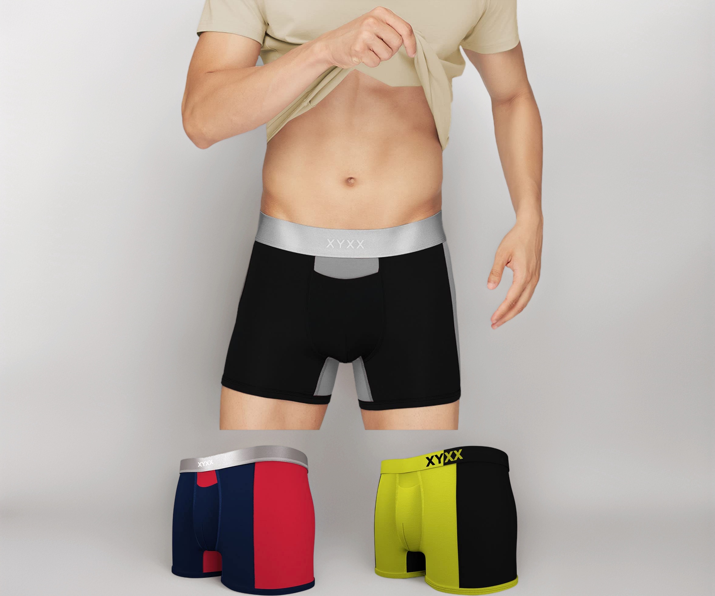 XYXX Men's Dualist Micromodal Regular Fit Colorblock Antimicrobial Trunks with No Marks Waistband (Pack of 3)