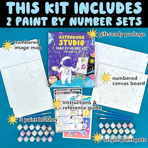 Miniatura 6 de Astrakuma Studio Kit de pintura por números para niños, kits de pintura fáciles para niños de 8 a 12 años, lienzo predibujado para principiantes,