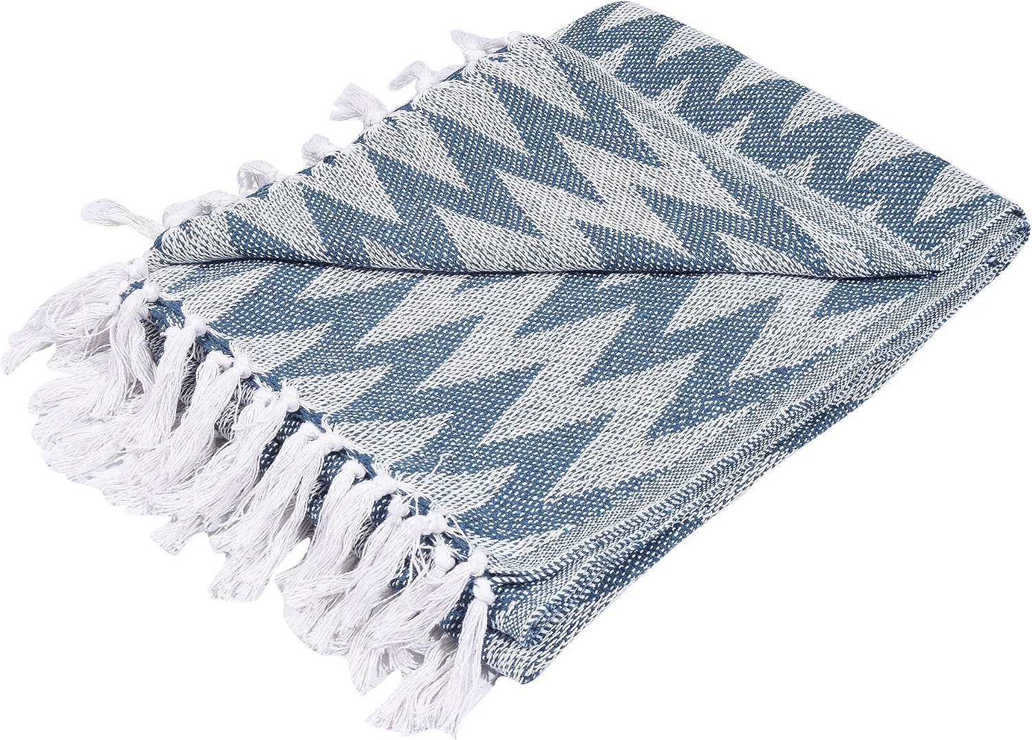 Marubhumi Throw Blanket Lightweight Herringbone Stripe, Broken Twill Weave Indoor Outdoor Travel Accent Throw for Sofa Comforter Couch Bed Recliner Living Room Bedroom Decor (Blue and White (Aqua))