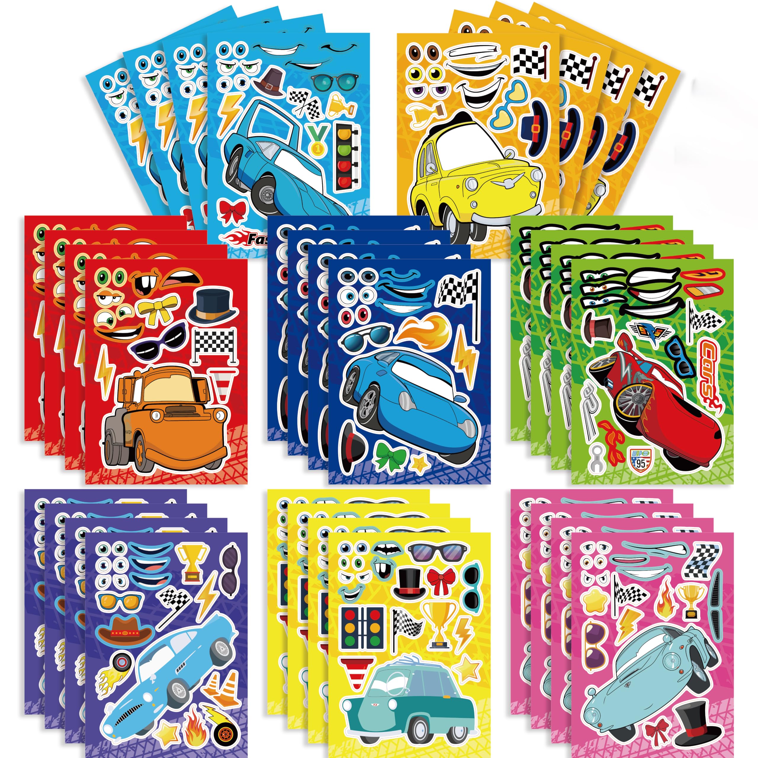 24 Pcs Cars Make a Face Stickers for Kids Party Favor Supplies Art Crafts, Make Your Own Characters DIY Stickers