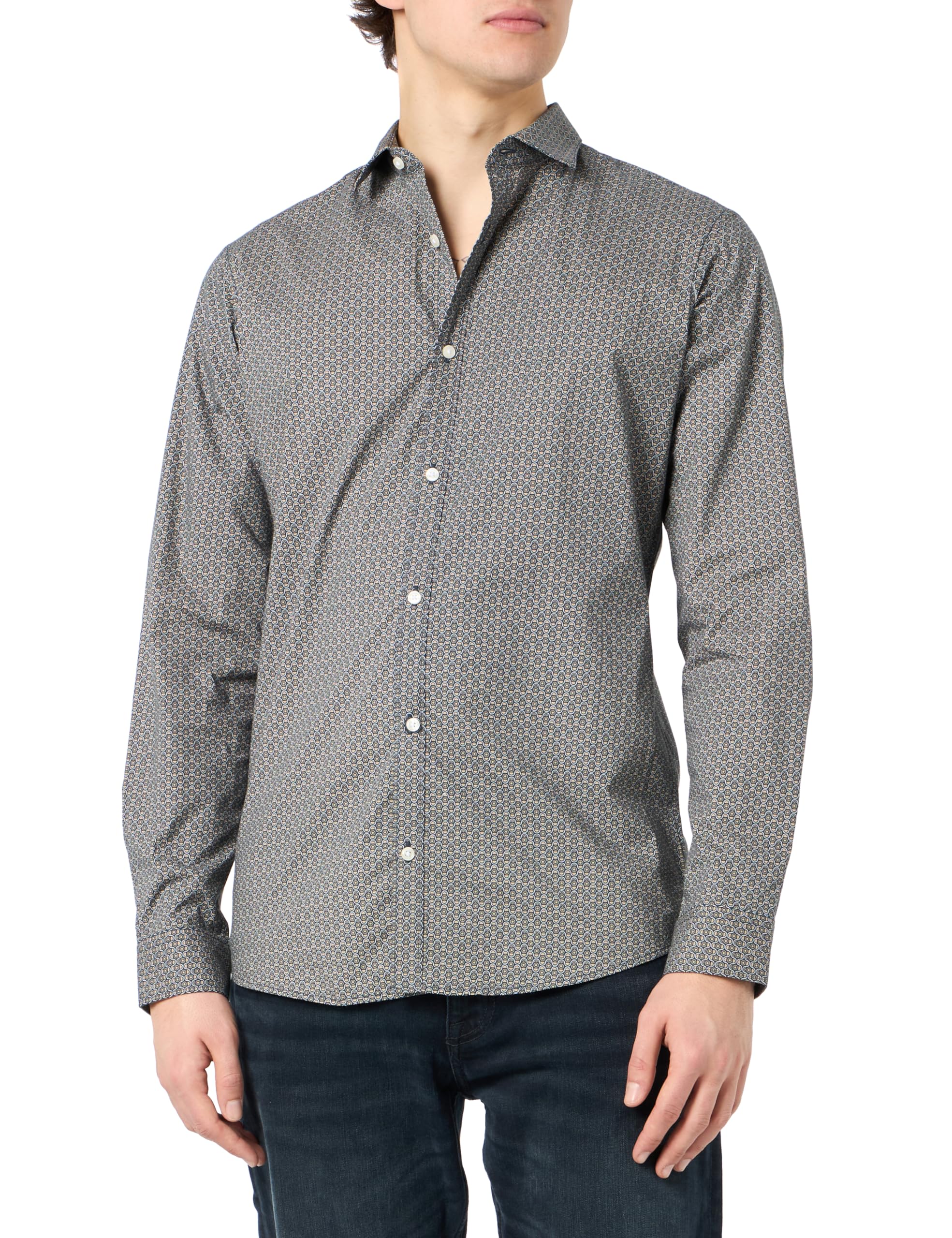 JACK & JONES Male Shirt Slim Fit Shirt, Travertine/Aop: slim fit, M