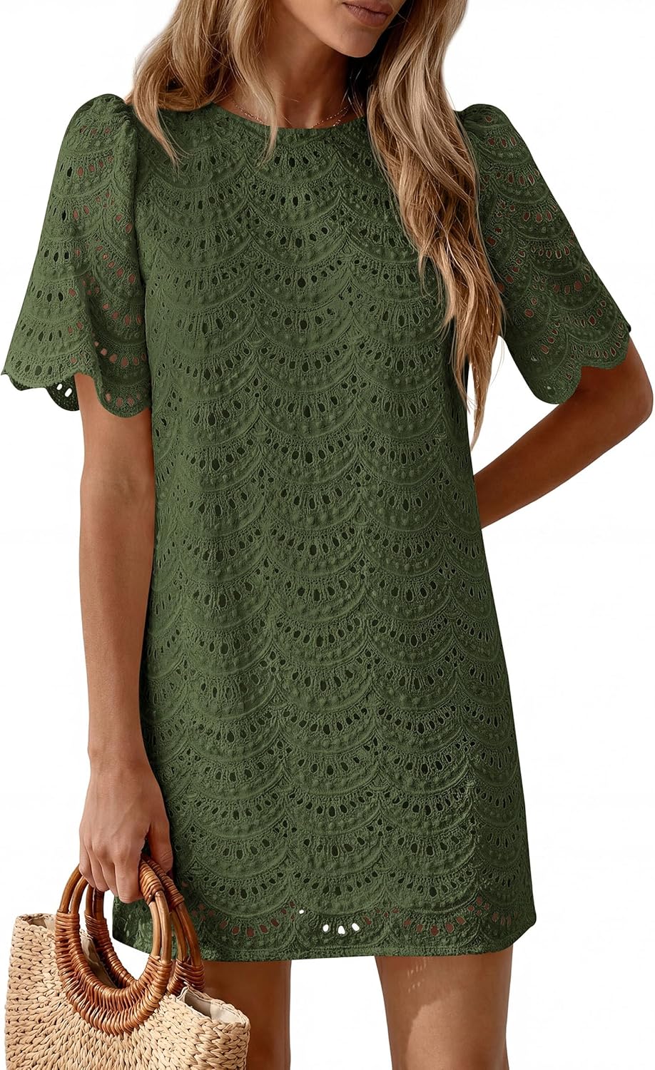 PRETTYGARDEN Women's 2026 Summer Casual Short Dresses Embroidered Lace Short Sleeve Boho Mini Dress Beach Vacation Clothes - Image 7