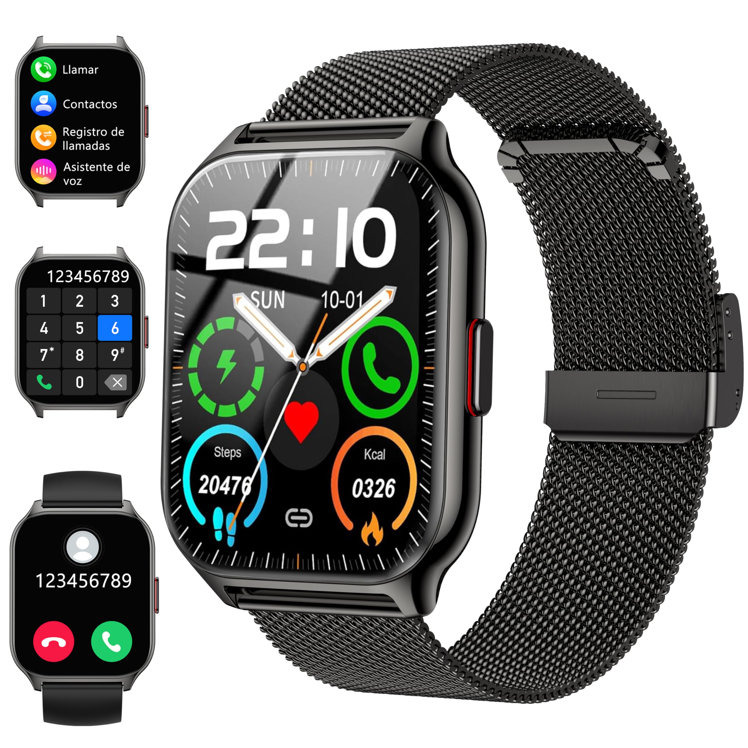 ZOSKVEE Reloj Inteligente Hombre Mujer con Llamada, 2'' Smartwatch Presión Arterial Ritmo Cardíaco con Pulsómetro Whatsapp Notificación Podómetro, 100+ Modos Reloj Digital Hombre para iOS Android