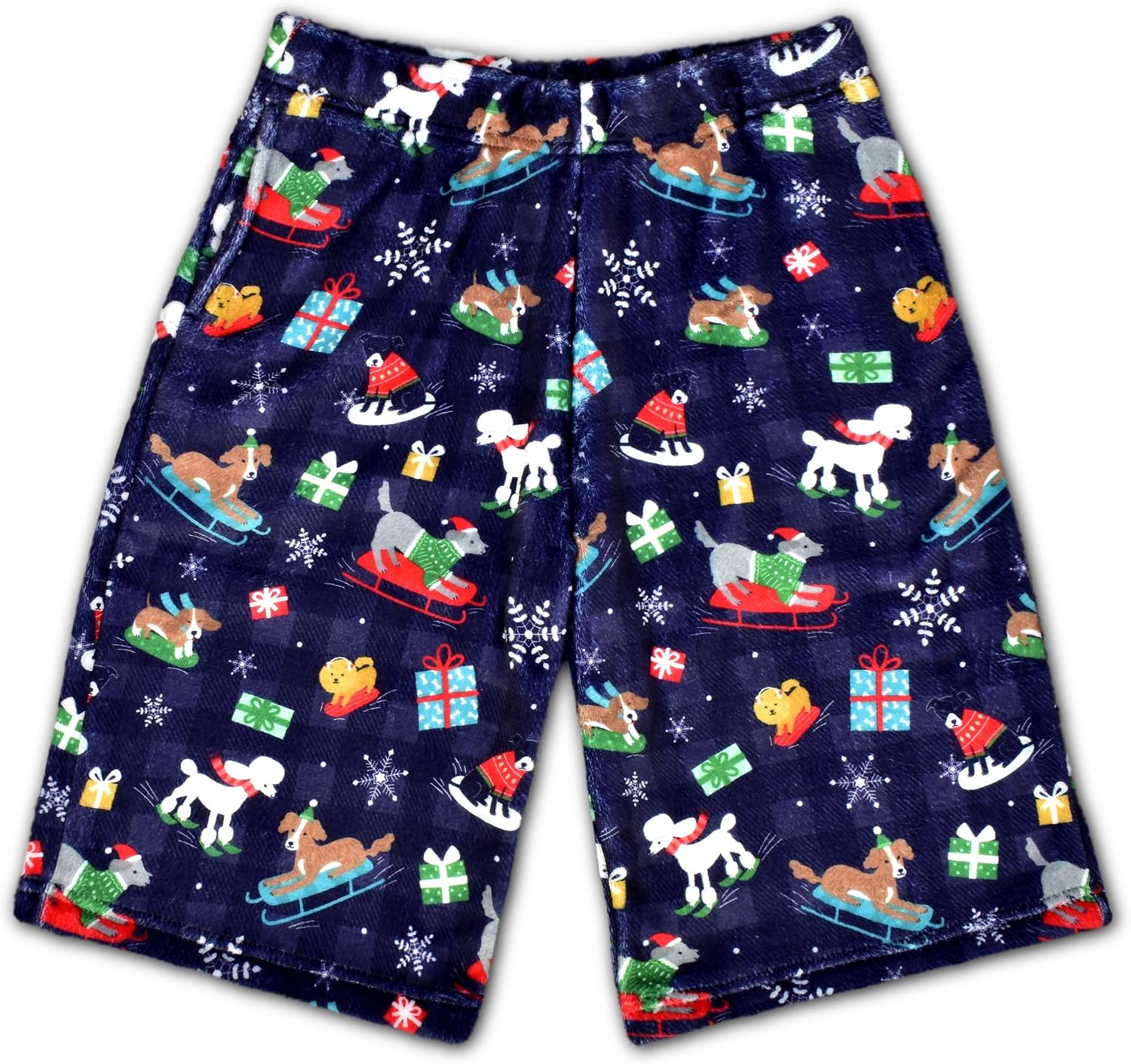 iscream Big Boys Silky Soft Plush Fun Print Fleece Shorts - Holiday Friendship Collection