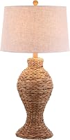 JONATHAN Y JYL1015A 31" Coastal Boho Table Lamp - Woven Water Hyacinth Base, Gray Linen Shade, LED Bulb Included for Farmhouse Bedroom
