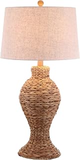 JONATHAN Y JYL1015A 31" Coastal Boho Table Lamp - Woven Water Hyacinth Base, Gray Linen Shade, LED Bulb Included for Farmhouse Bedroom