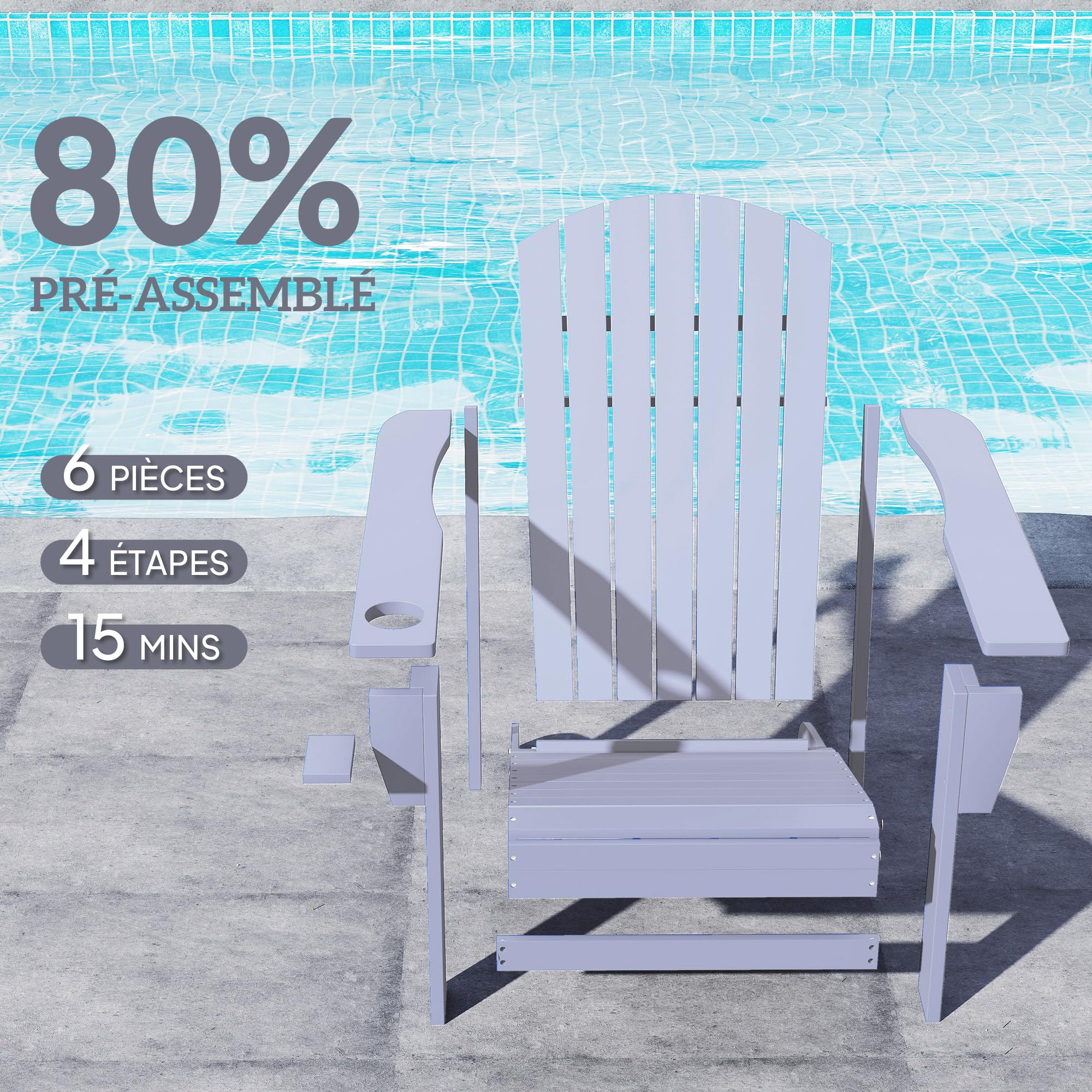 Outsunny Fauteuil de Jardin Adirondack Grand Confort Porte-gobelet intégré Bois de Sapin traité Peint Gris