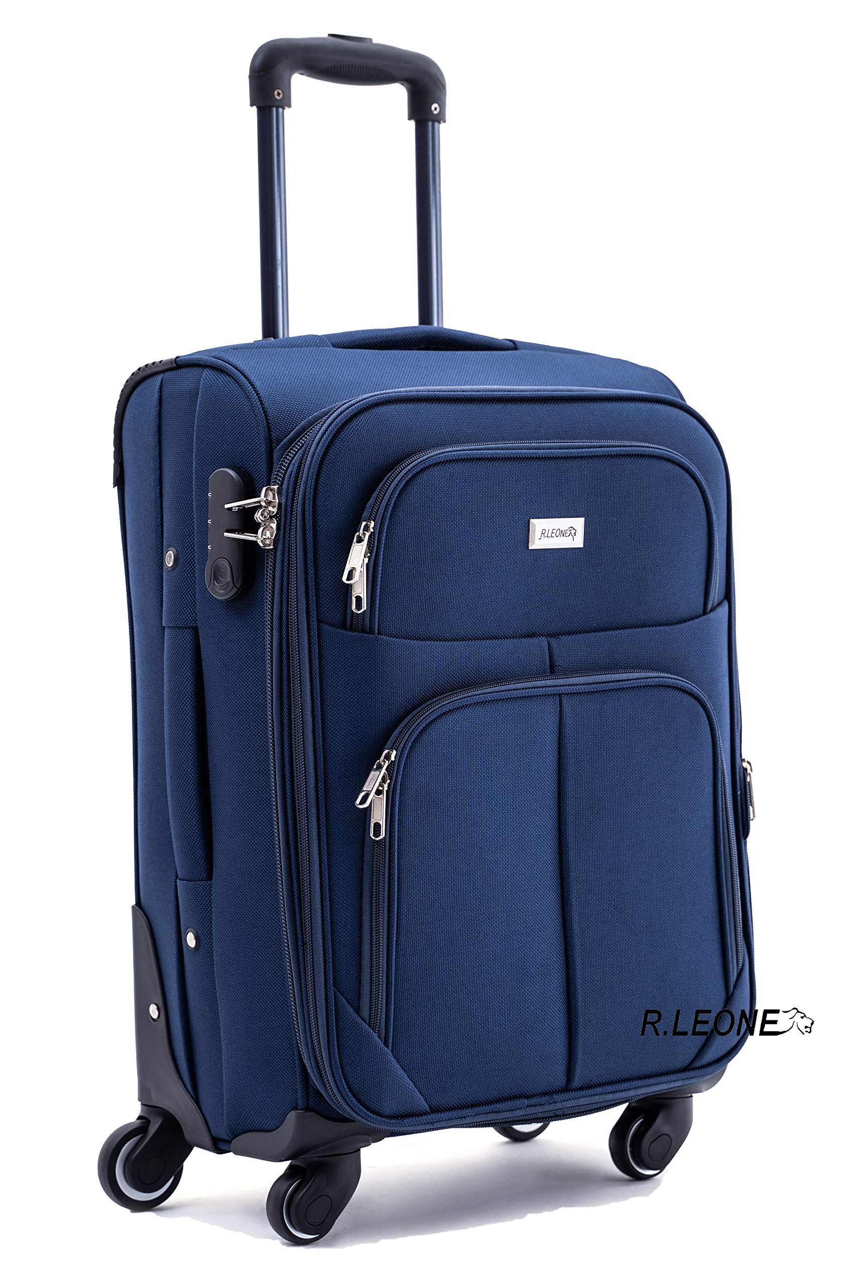 R.Leone Valigia da 1 pezzo Fino a Set 3 Trolley Espandibile grande, medio e bagaglio a mano 4 ruote in stoffa 214 (Blu, Set 3 S M L)