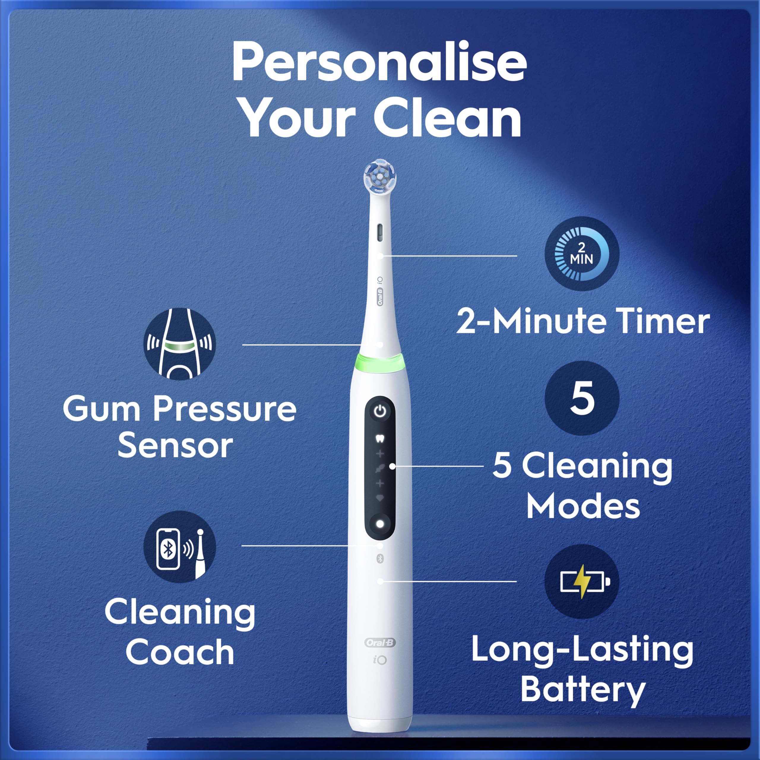 Oral-B iO5 Electric Toothbrushes for Adults, 2 Toothbrush Head and Travel Case, 5 Modes with Teeth Whitening, 2 Pin Plug, White - 3