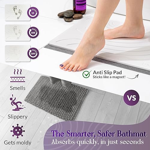 Miniatura 2 de Tapete de piedra de baño de alta calidad con organizador de piedra, bandeja de secado de piedra, tapete de ducha de tierra de diatomita