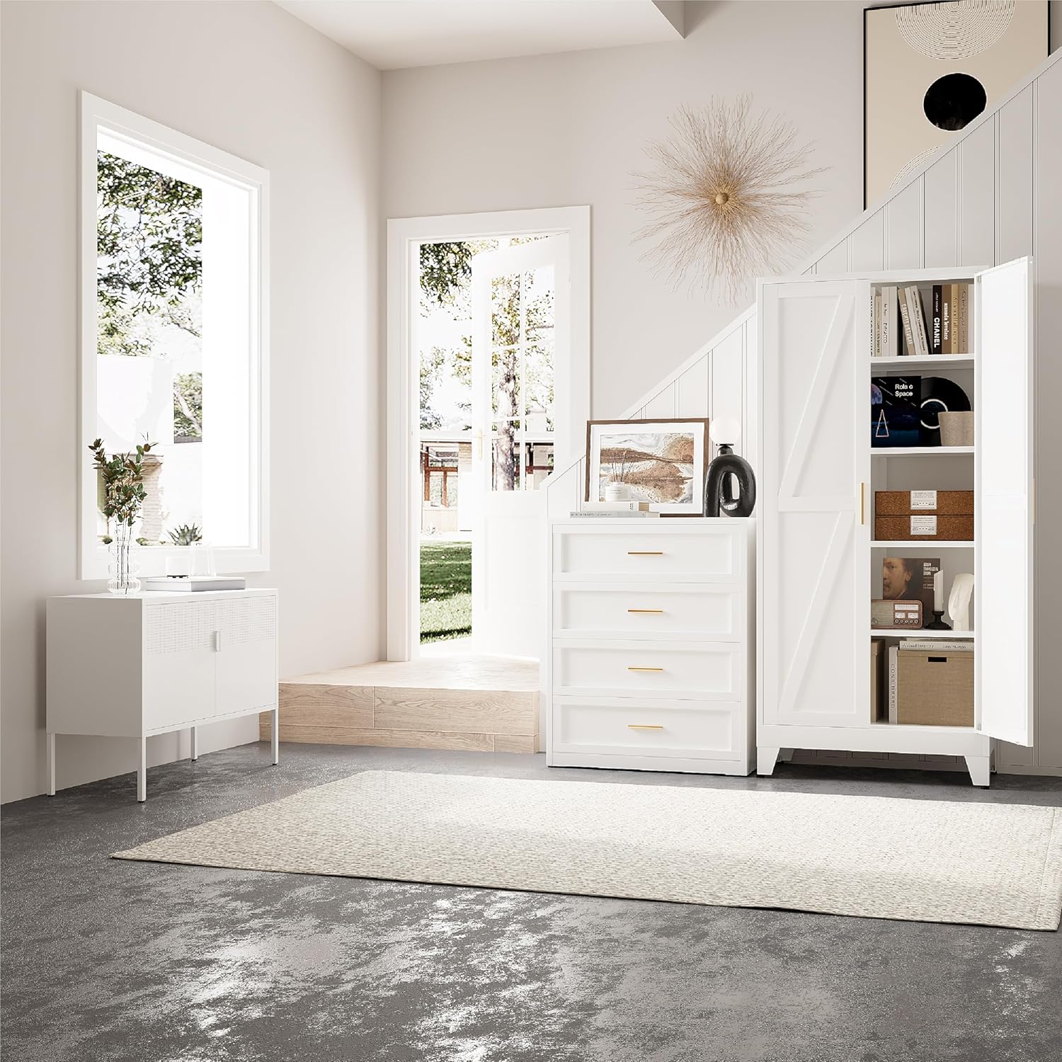 Kitchen Pantry Cabinet, 71”H Metal Pantry Storage Cabinet with 2 Doors & 4 Adjustable Shelves, White Kitchen Cabinet, Tall Freestanding Cupboard for Kitchen, Dining Room, Living Room