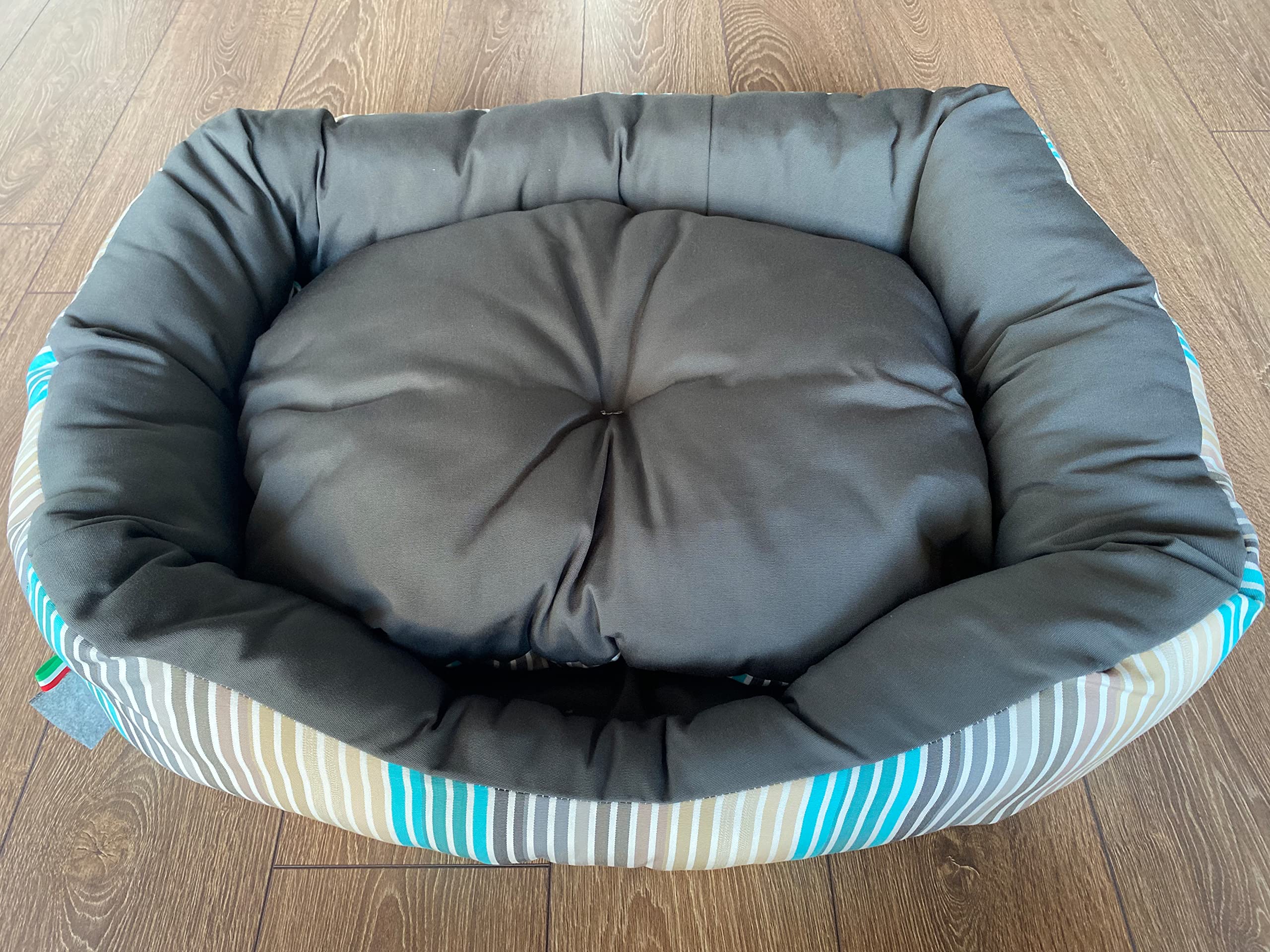 Cuccia per Cani Made in Italy Cuscino Morbido e Avvolgente (90 cm x 70 cm, Rigato Azzurro)