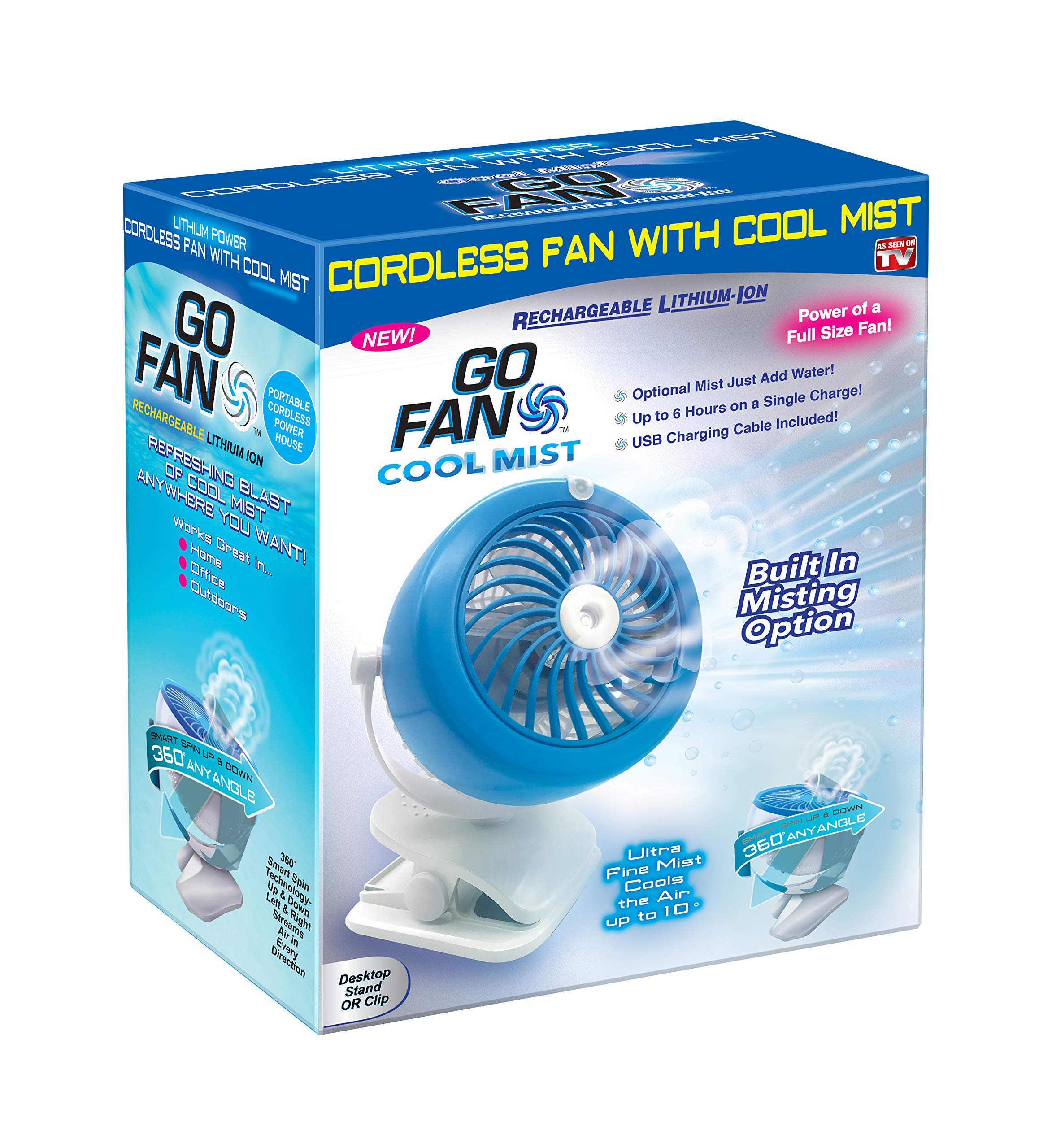 Spark Innovators Go Fan Cool Mist - Lithium Ion Fan w/Built in Mister! - As Seen on TV