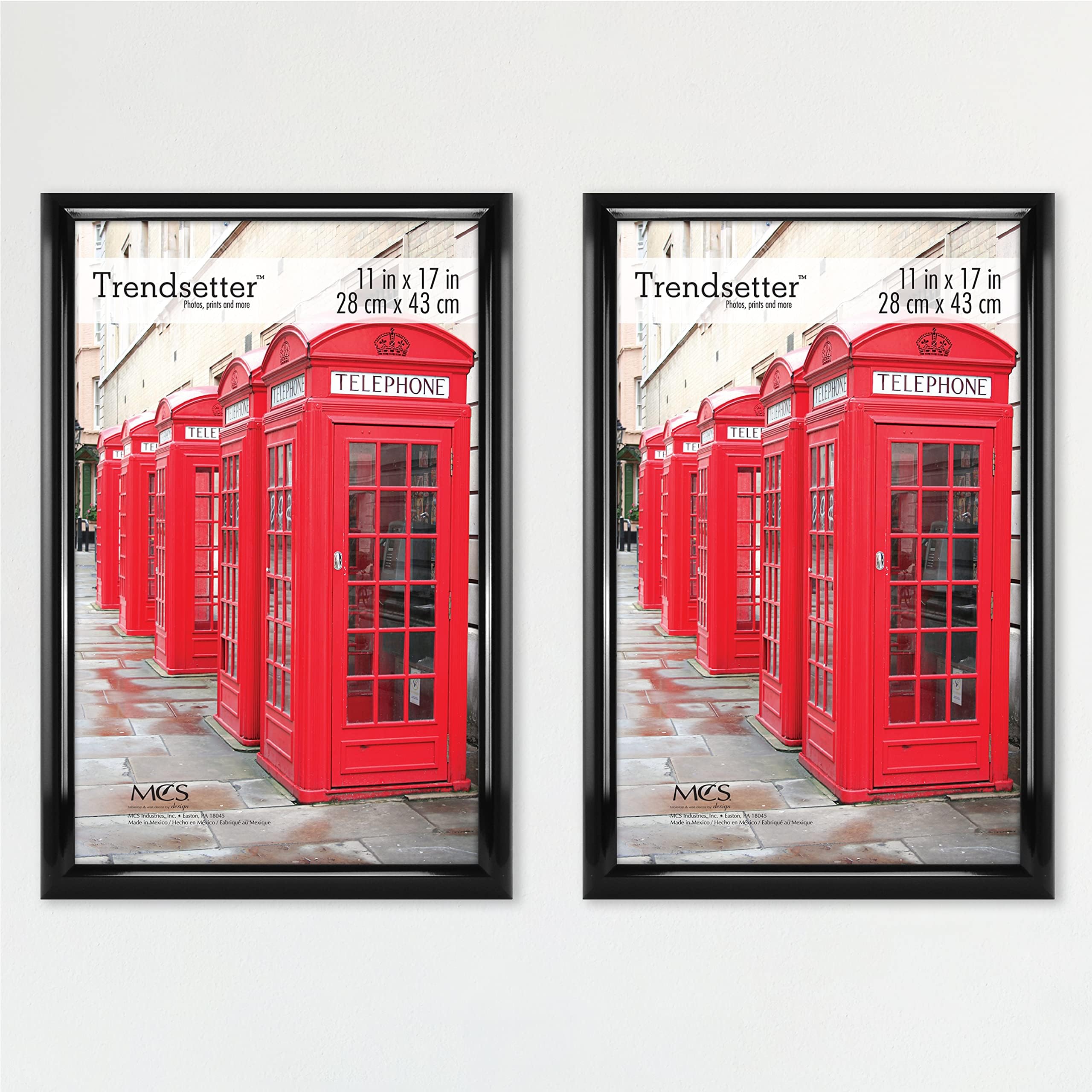 MCS Trendsetter 11x17 Poster Frame Black High-Gloss, Vertical & Horizontal Wall Hanging Large Picture Frame for Photos, Posters & Art Prints (2-Pack)