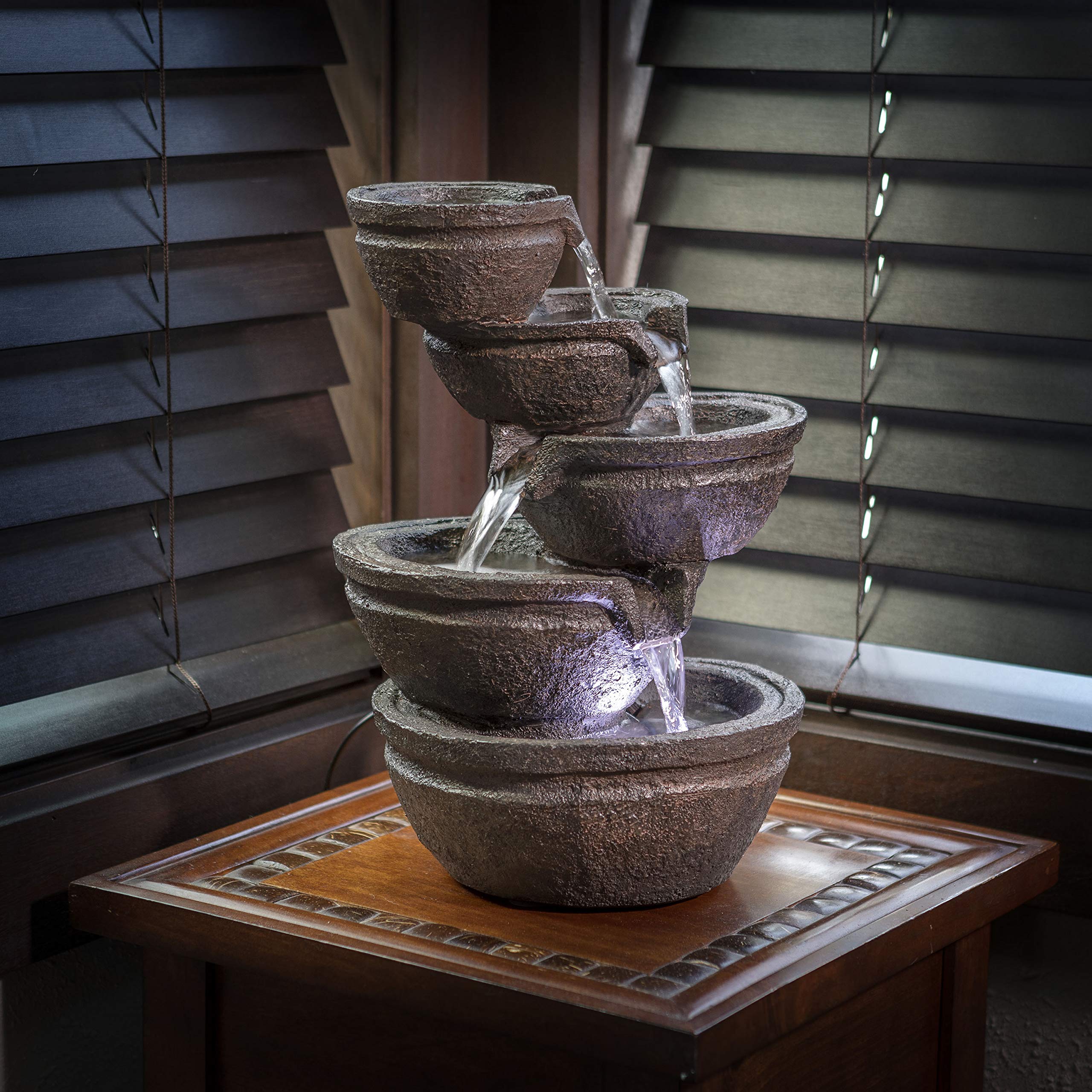 Alpine Corporation 13" Tall Indoor/Outdoor Tabletop Tiering Bowls Fountain with LED Lights