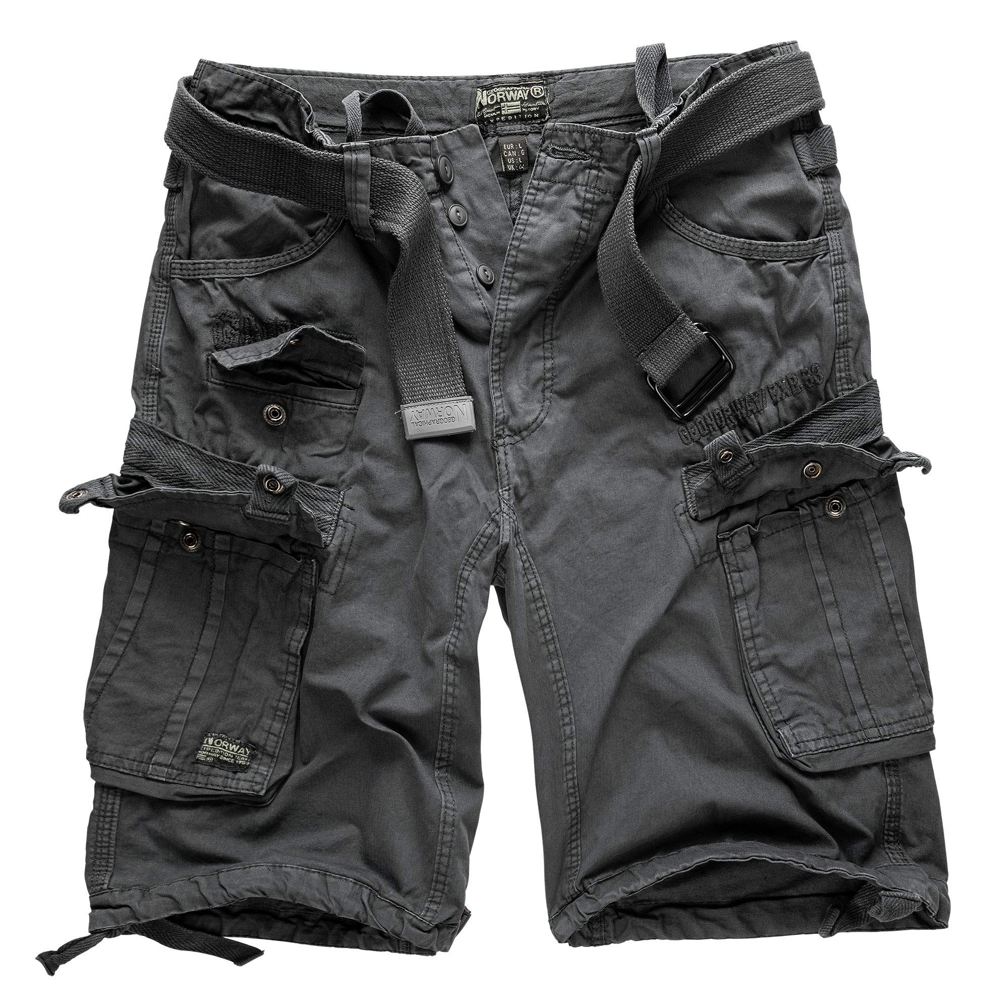 Geographical Norway Cargo Shorts Bermuda with Belt Shorts Hunter in Bundle with UD Bandana (M, Anthracite)