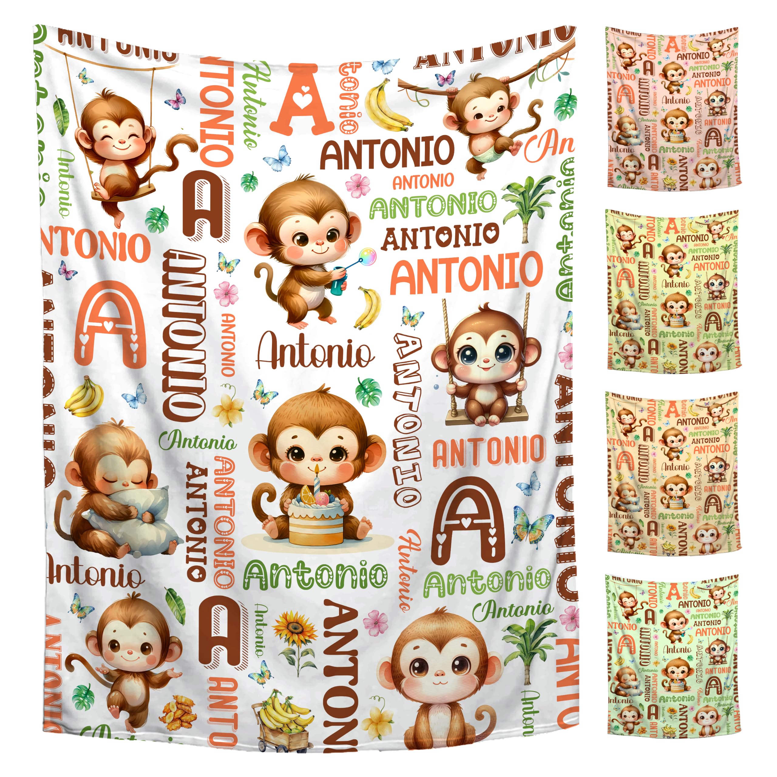 Custom Monkey Blanket for Boys Girls,Ultra Soft Personalized Gifts Baby Blanket,Customized Throw for Toddlers Newborn Stroller Crib,60"x80"