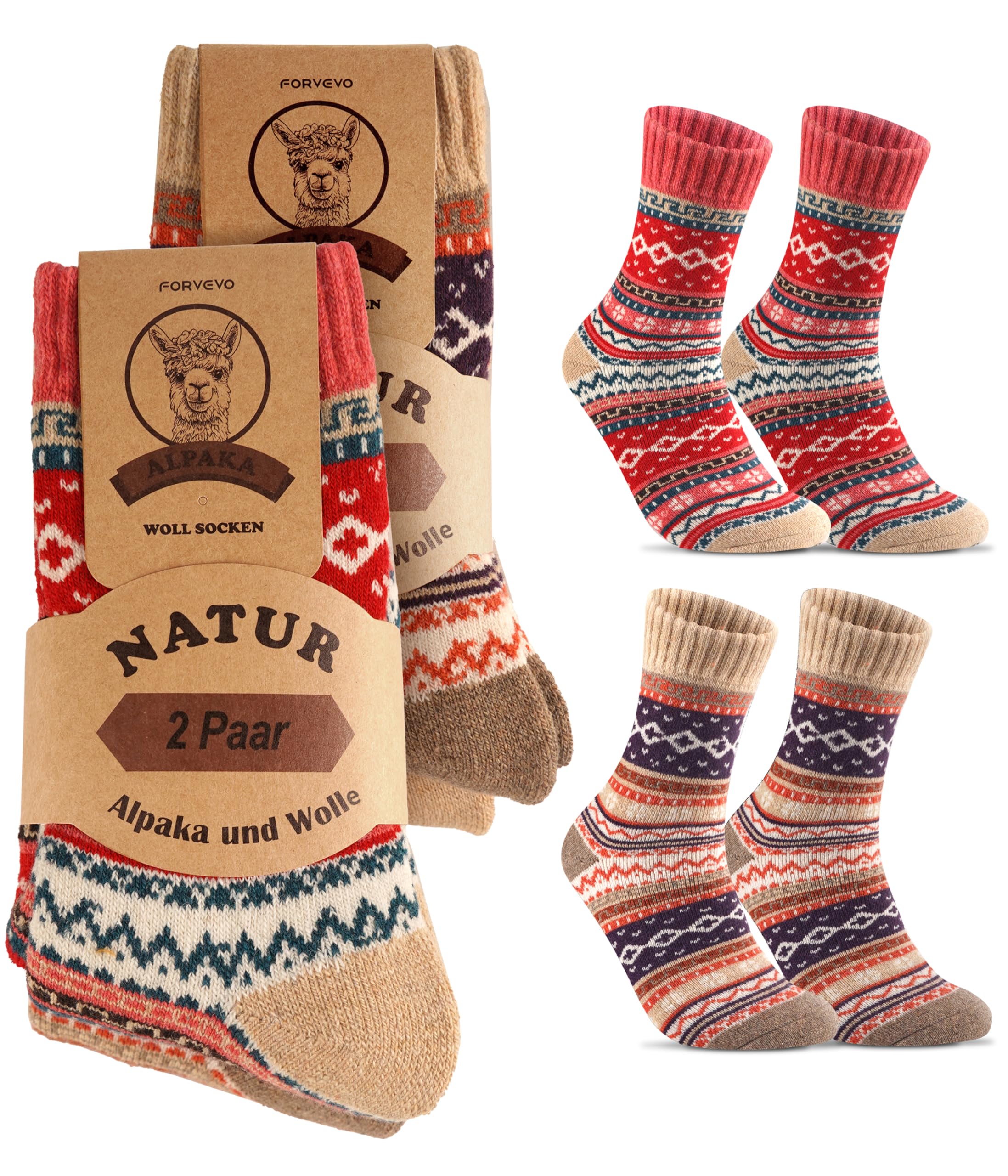 FORVEVO 4 Paar Alpaka Socken Herren Damen, Warme Wollsocken Wintersocken | 40% Alpakawolle 30% Wolle, Atmungsaktiv, Temperaturregulierend, Weich, Leicht, Formbeständig, Ideal für Büro und Alltag