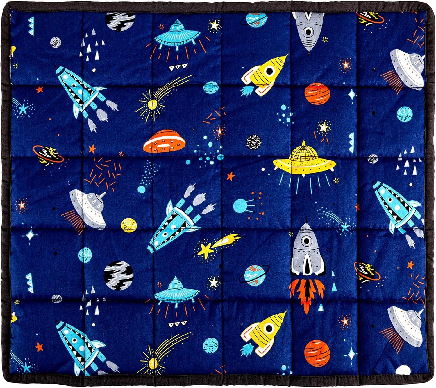 Sleepymoon Sensory Gravity Weighted Lap Pad Blanket Throw for Kids Boys Teens 3LBS 18″×21″Sleep Therapy Plush Travel Size Galaxy Spaceship Rocket Blue Minky+Cotton
