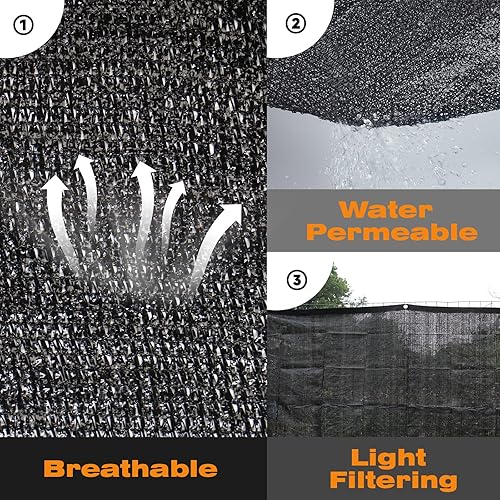 Miniatura 3 de 65% -75% negro protector solar paño con ojales sellados para plantas de jardín, invernadero, granero (12 x 12 pies)