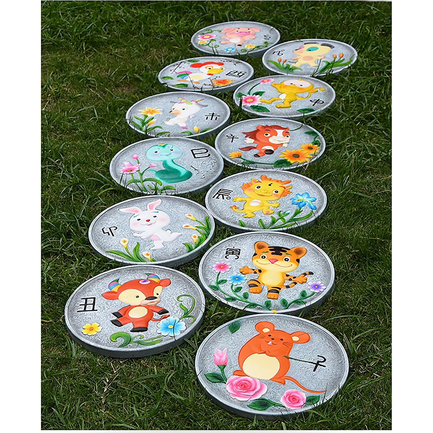 Garden Stepping Stone, Chinese Zodiac Animals Pathway Stepping Stones Outdoor, pavers for Outside Walkway, Grandma Garden Stone, Walkway Stones for Pathway, Decorative Stepping Stones Outdoor(Orange)