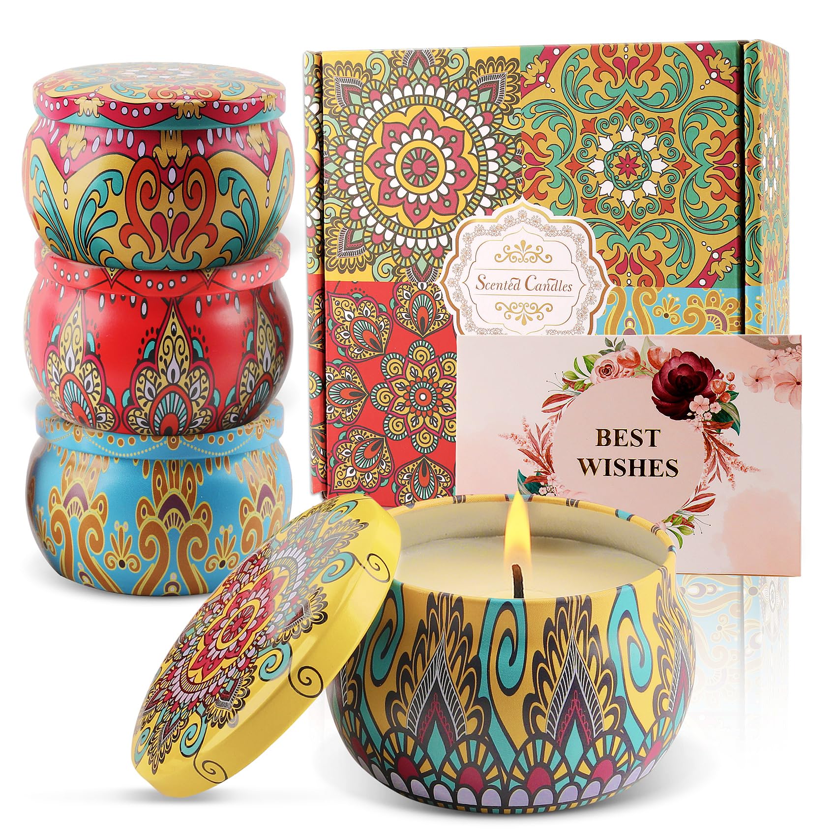 Scented Candle Gift Set,4 Pieces,4.4 Ounces (About 124.7 Grams)，120 Hours Long Lasting Burning Soy Wax,Perfect for Birthdays, Christmas, Thanksgiving, Mother's Day