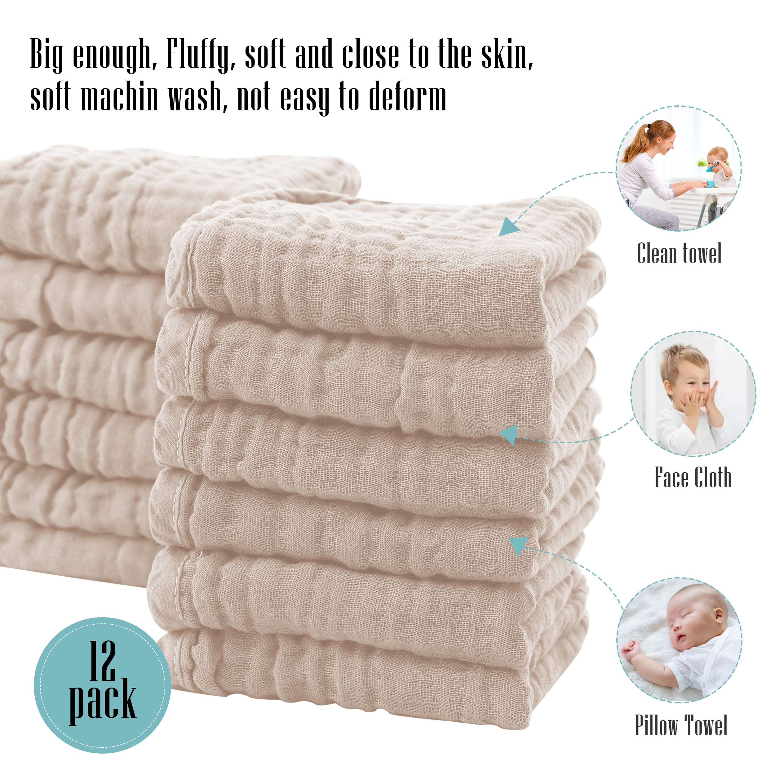 Cute Castle - Paño de eructo para bebé, ultrasuave 100% algodón, beige, 12 unidades de 20 x 10 pulgadas, multiusos