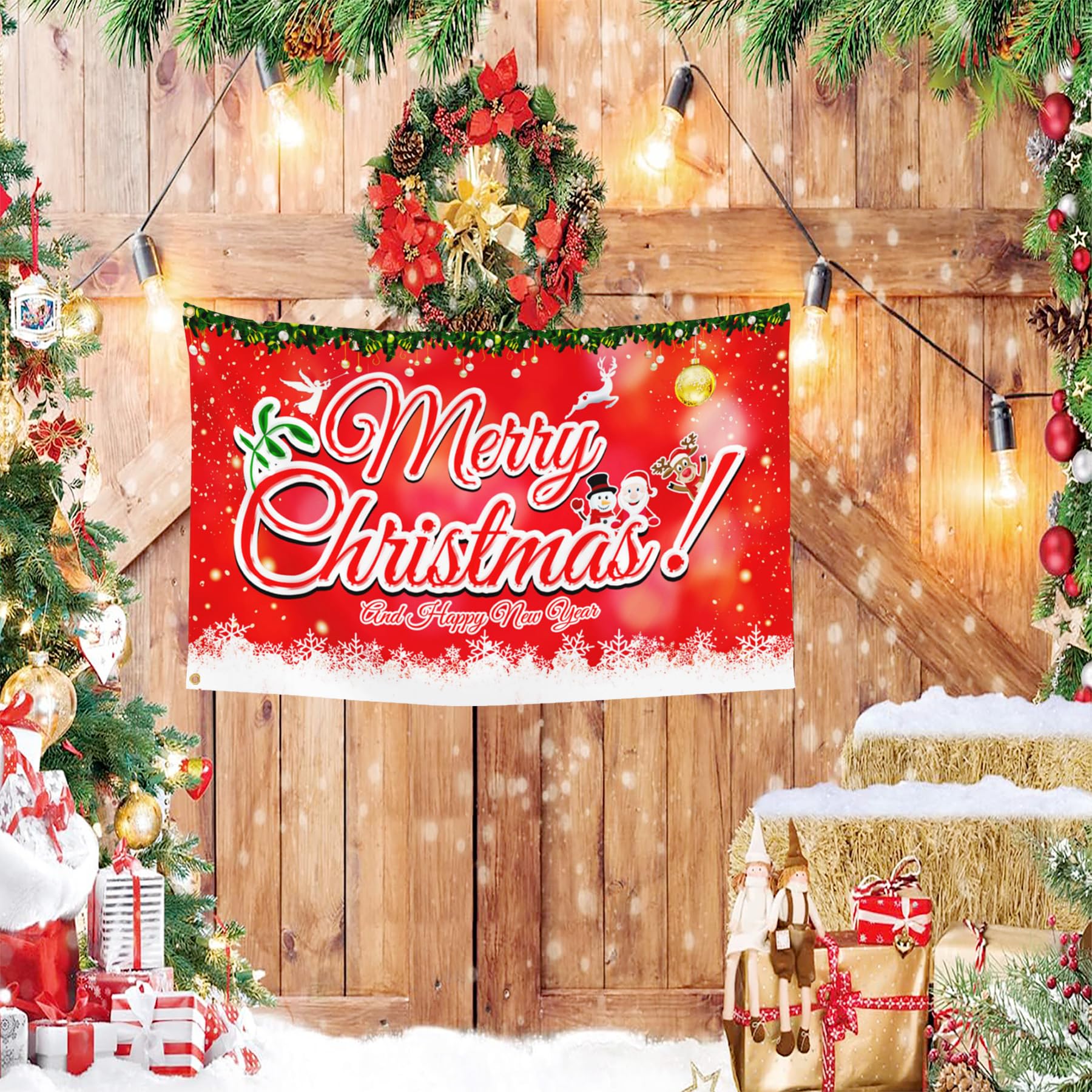 Frohe Weihnachten / Neujahrsflagge (7,6 X 12,7 Cm) – Doppelseitig, Rot, Mit Messingösen, Für Draußen